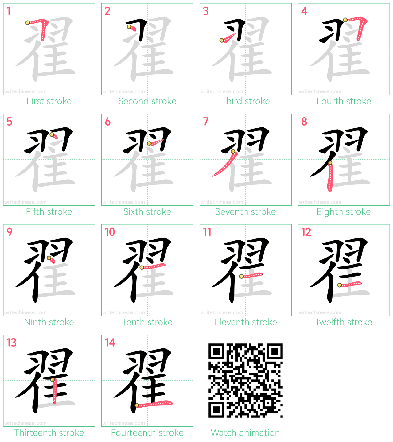 翟 step-by-step stroke order diagrams