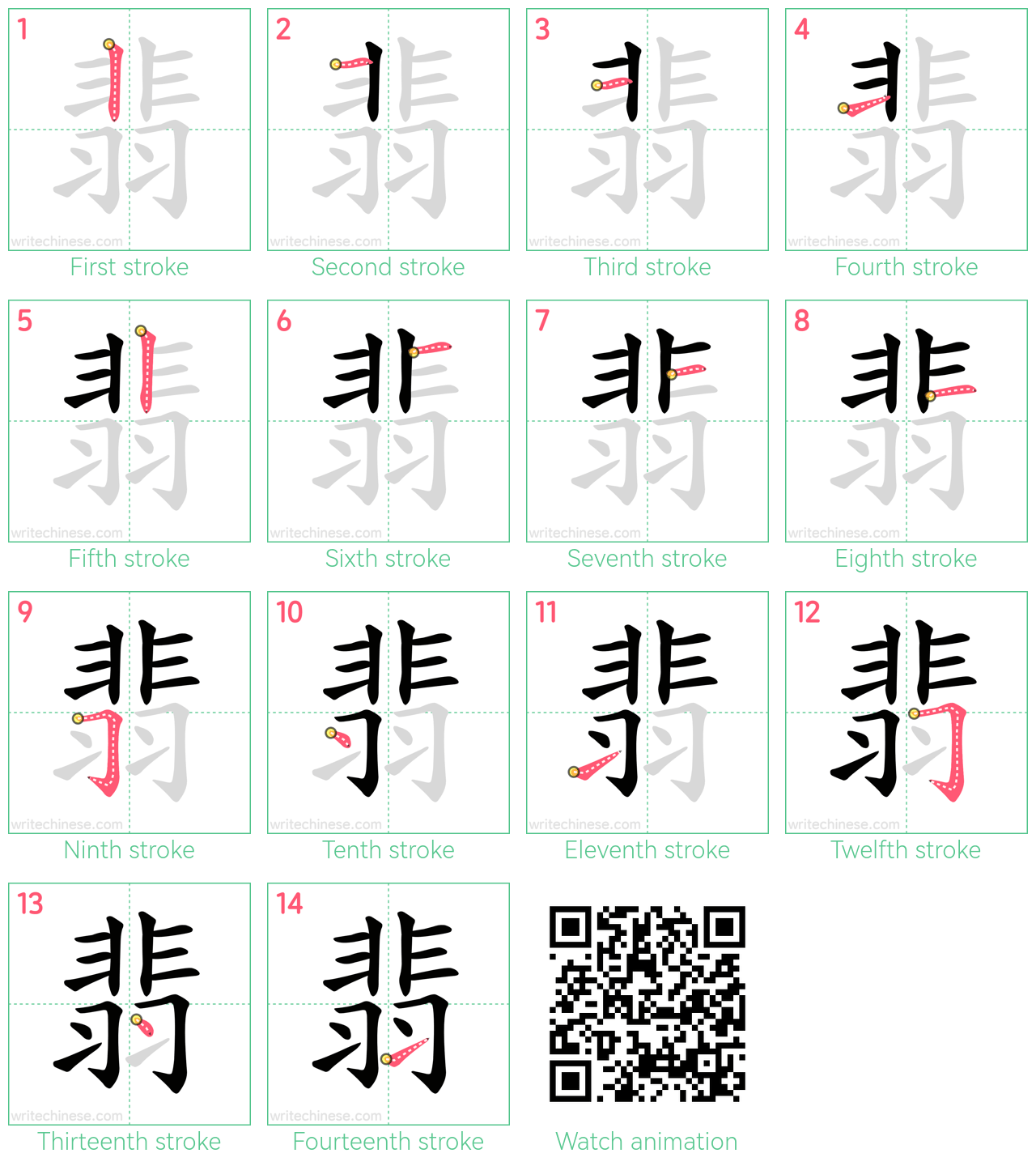 翡 step-by-step stroke order diagrams