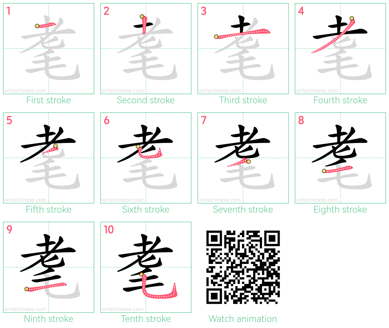 耄 step-by-step stroke order diagrams
