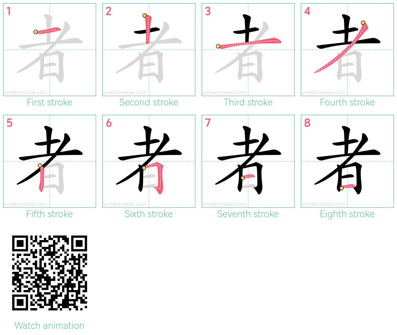 者 step-by-step stroke order diagrams