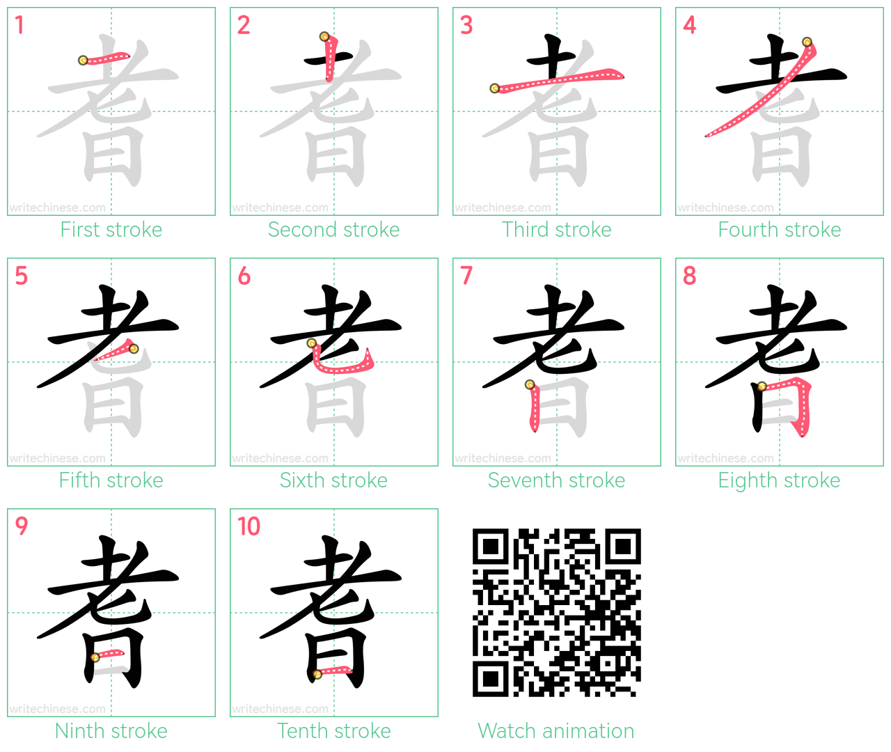 耆 step-by-step stroke order diagrams