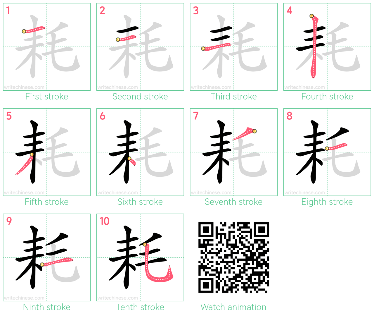 耗 step-by-step stroke order diagrams