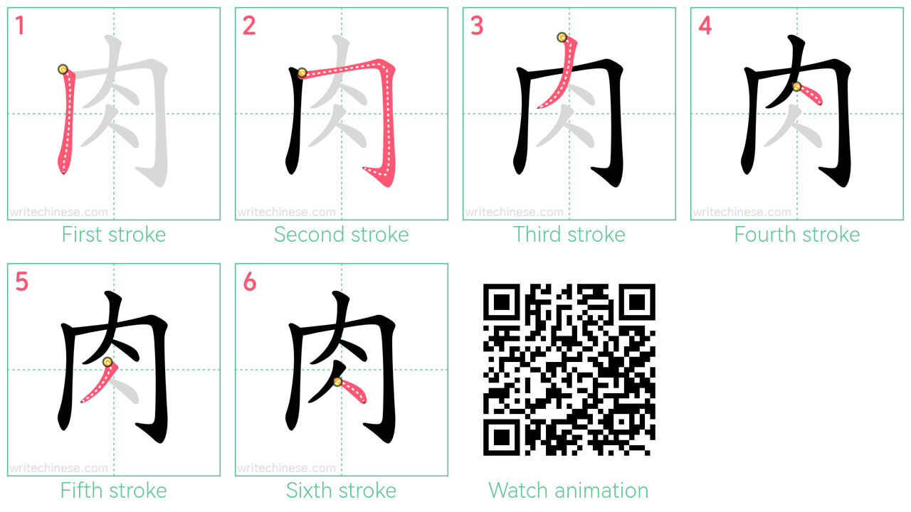 肉 step-by-step stroke order diagrams