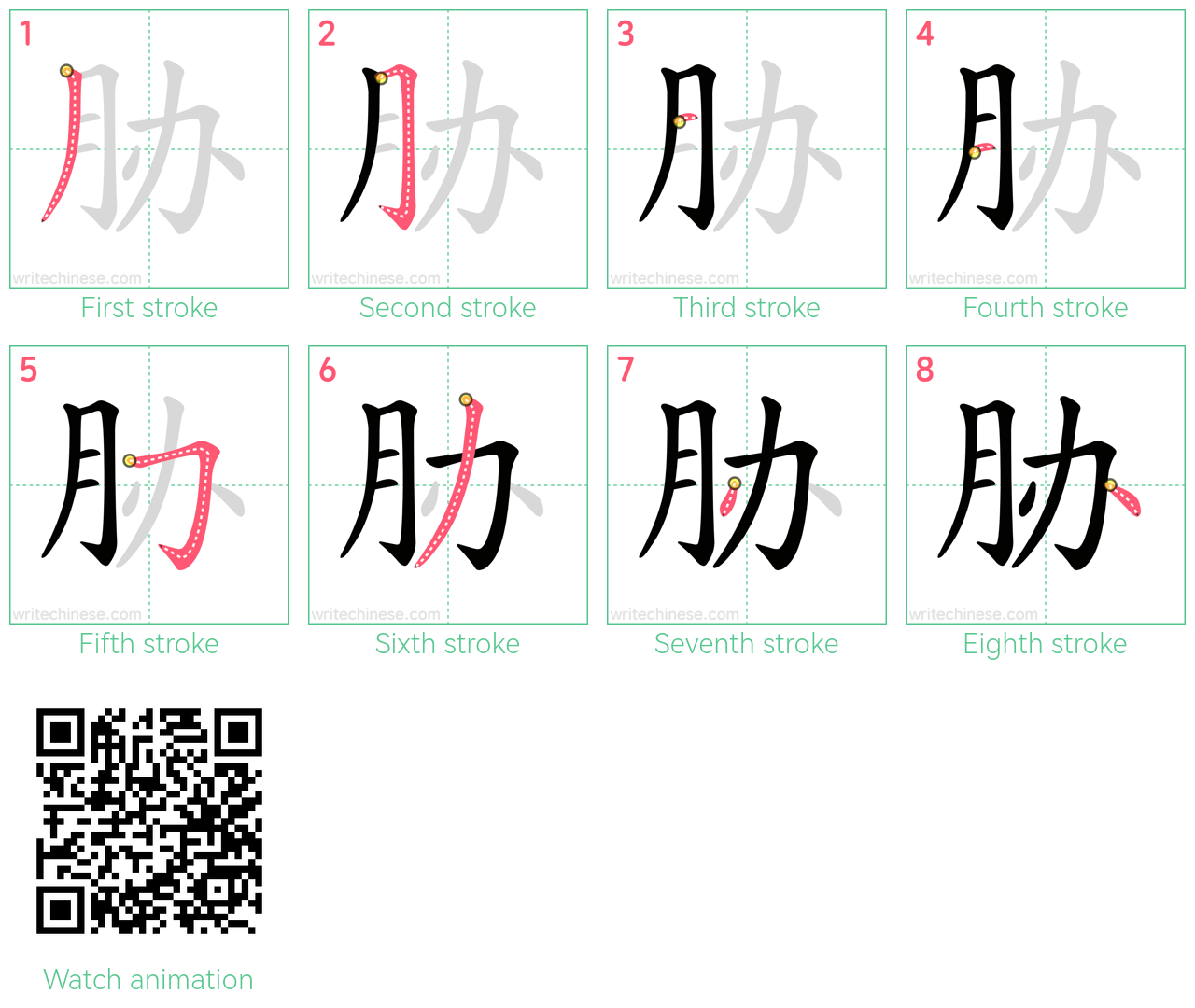 胁 step-by-step stroke order diagrams