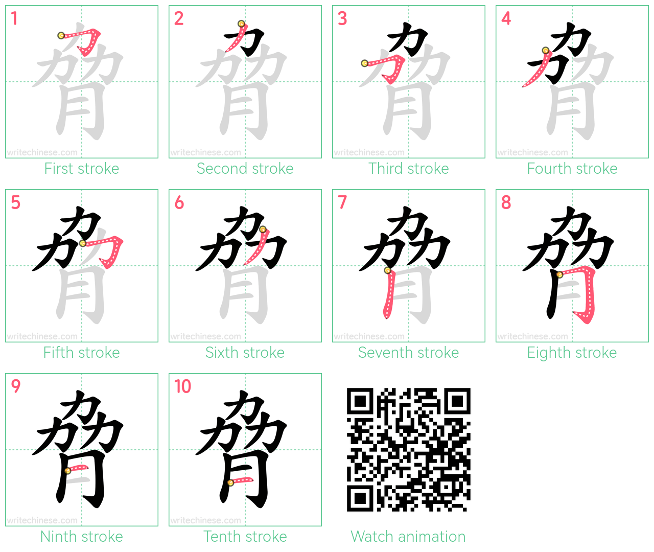 脅 step-by-step stroke order diagrams