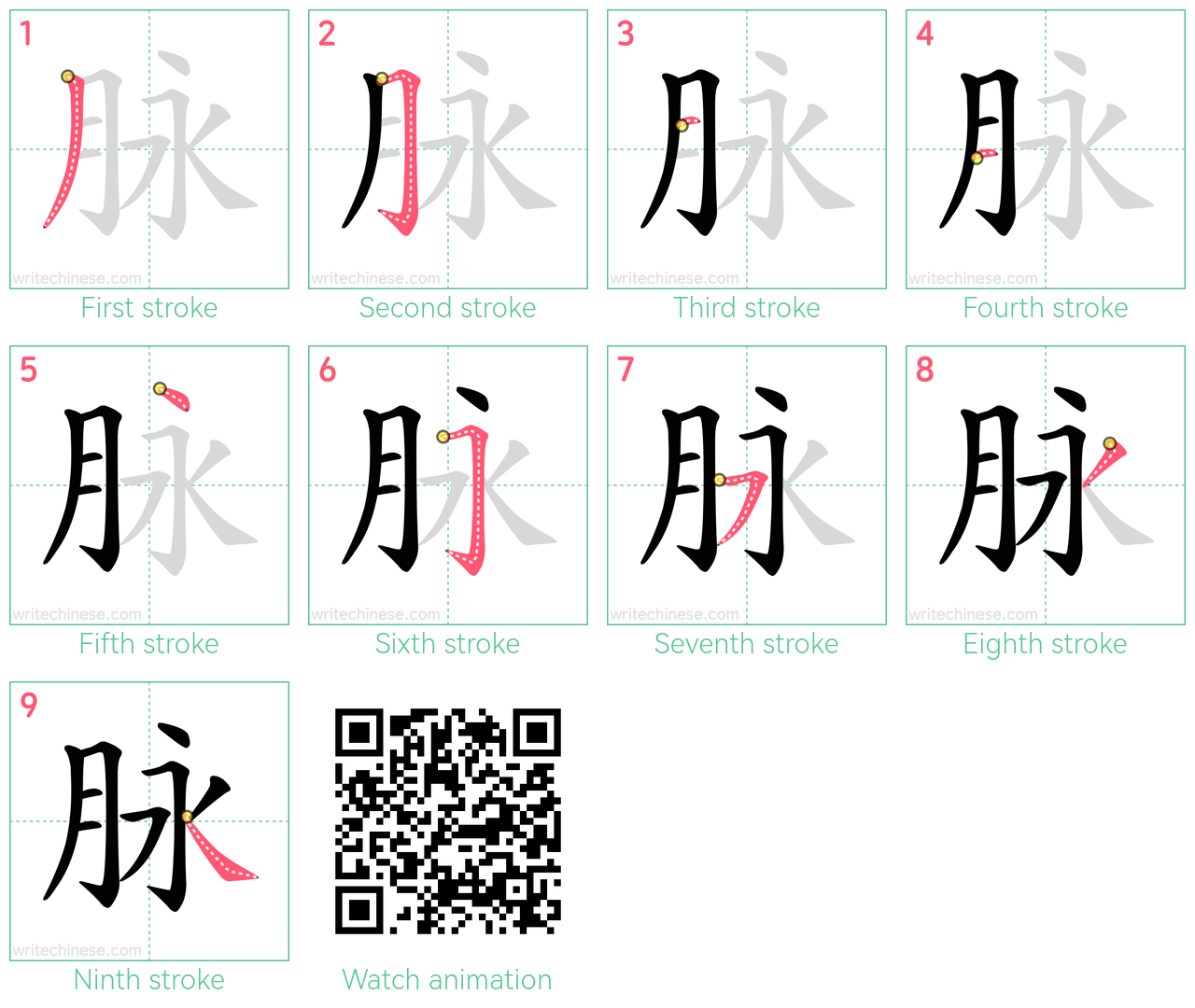 脉 step-by-step stroke order diagrams