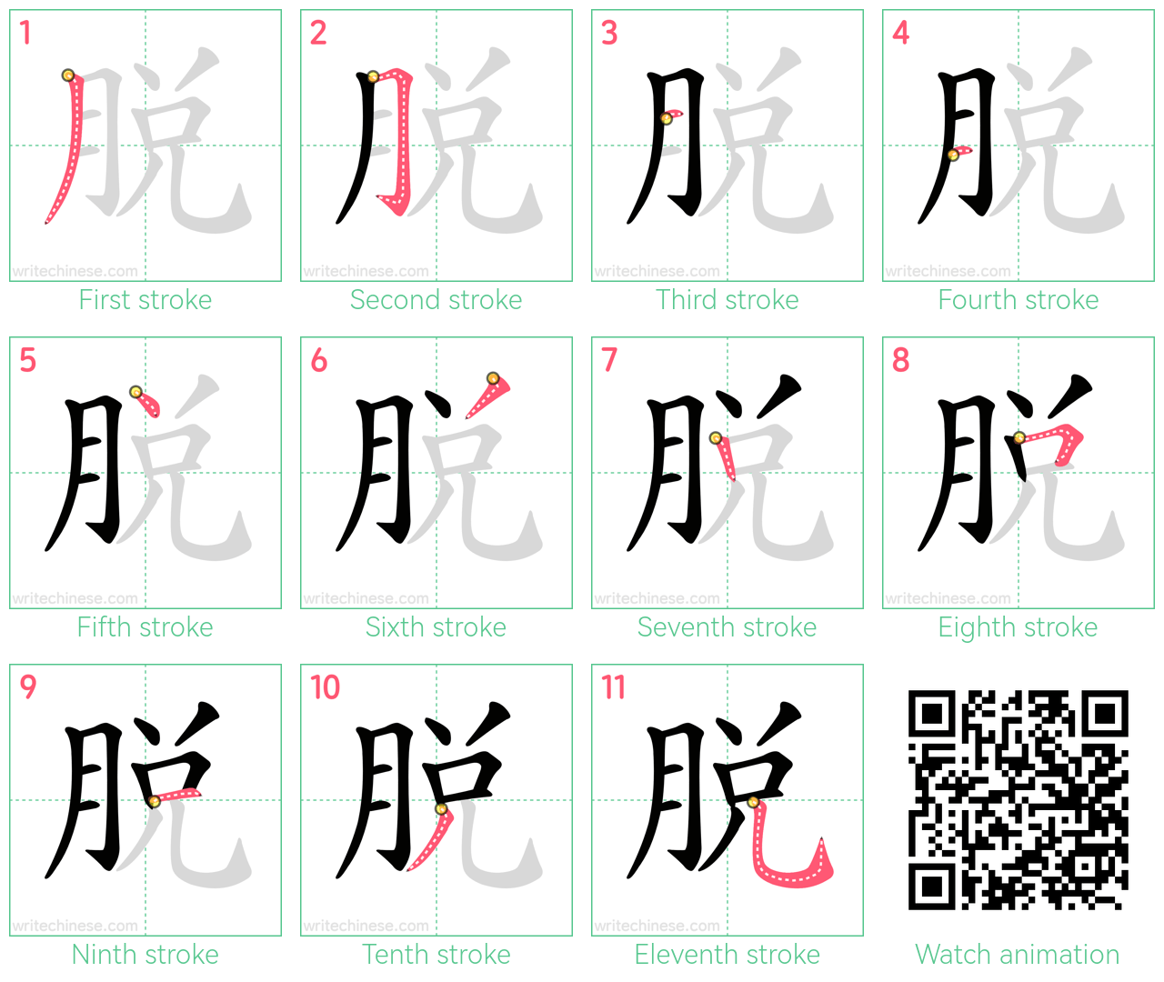 脫 step-by-step stroke order diagrams