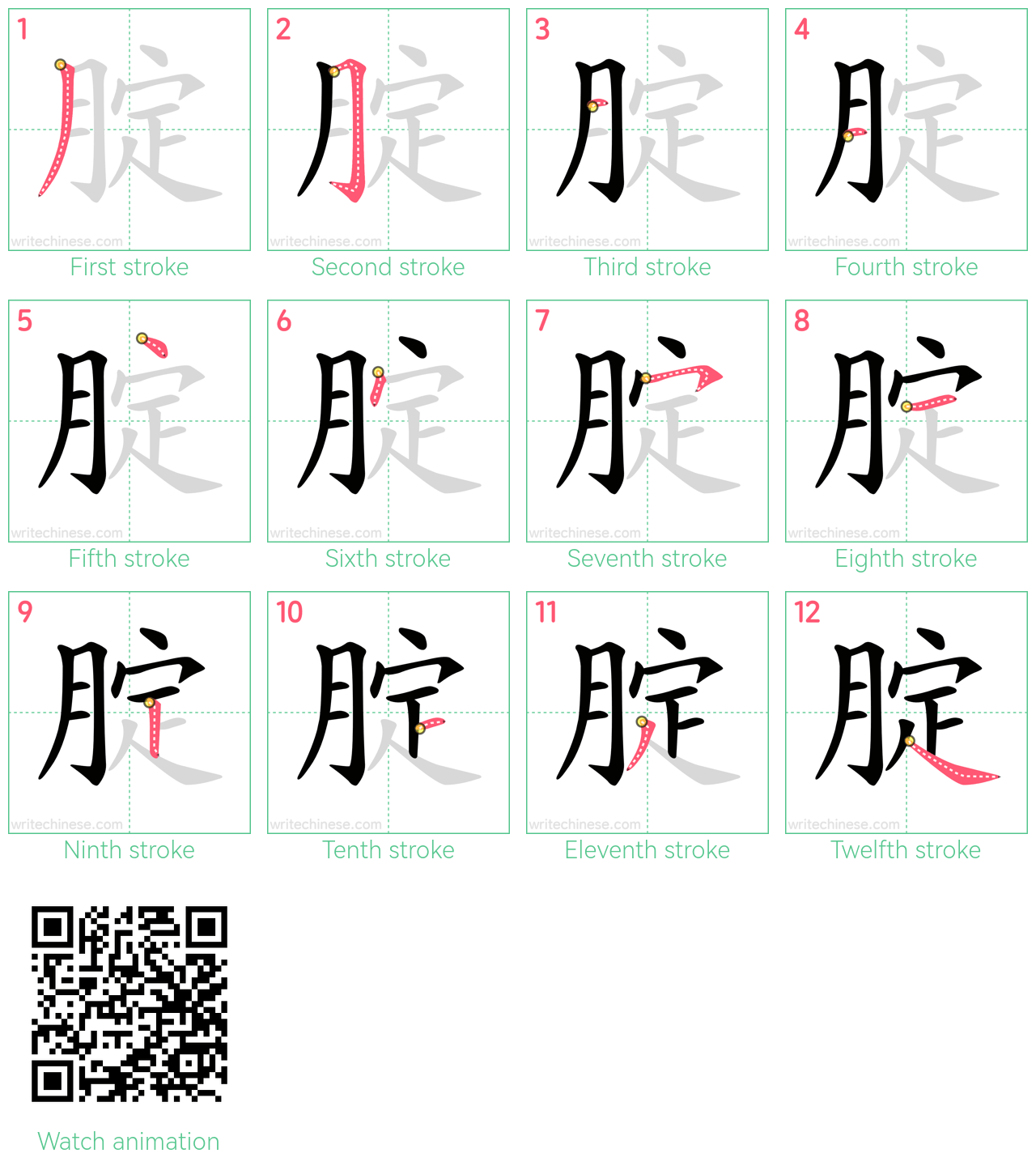 腚 step-by-step stroke order diagrams