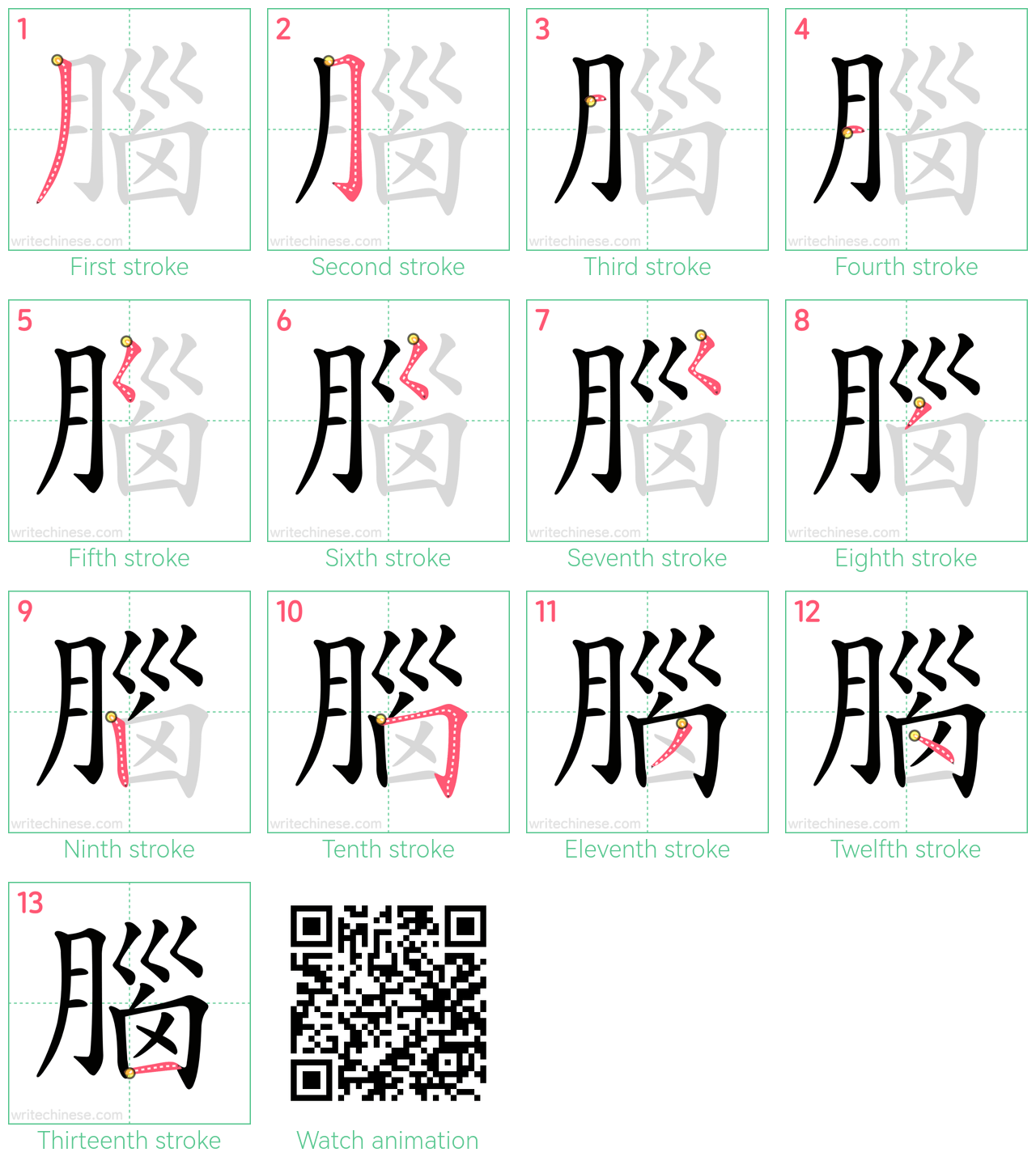 腦 step-by-step stroke order diagrams