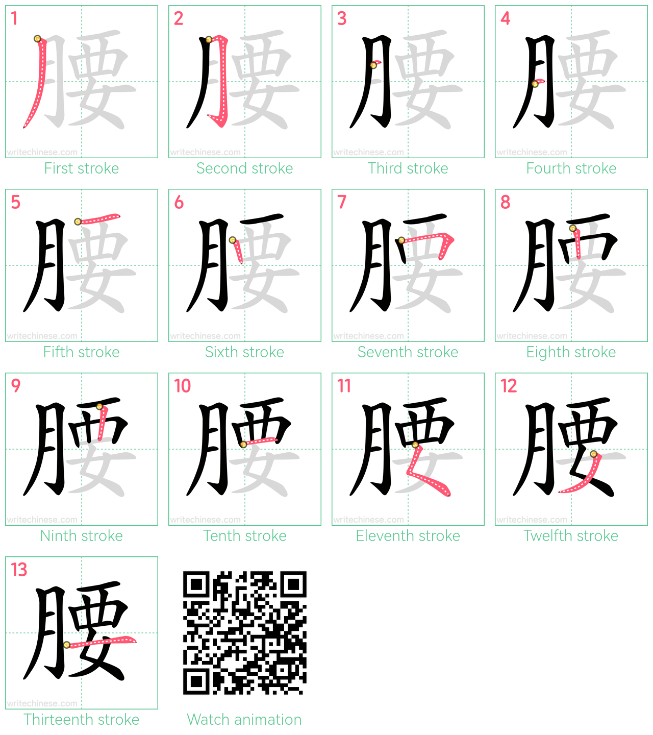 腰 step-by-step stroke order diagrams