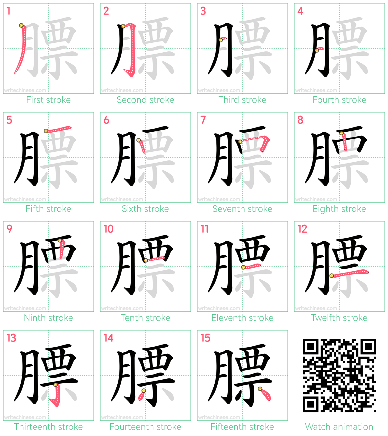 膘 step-by-step stroke order diagrams