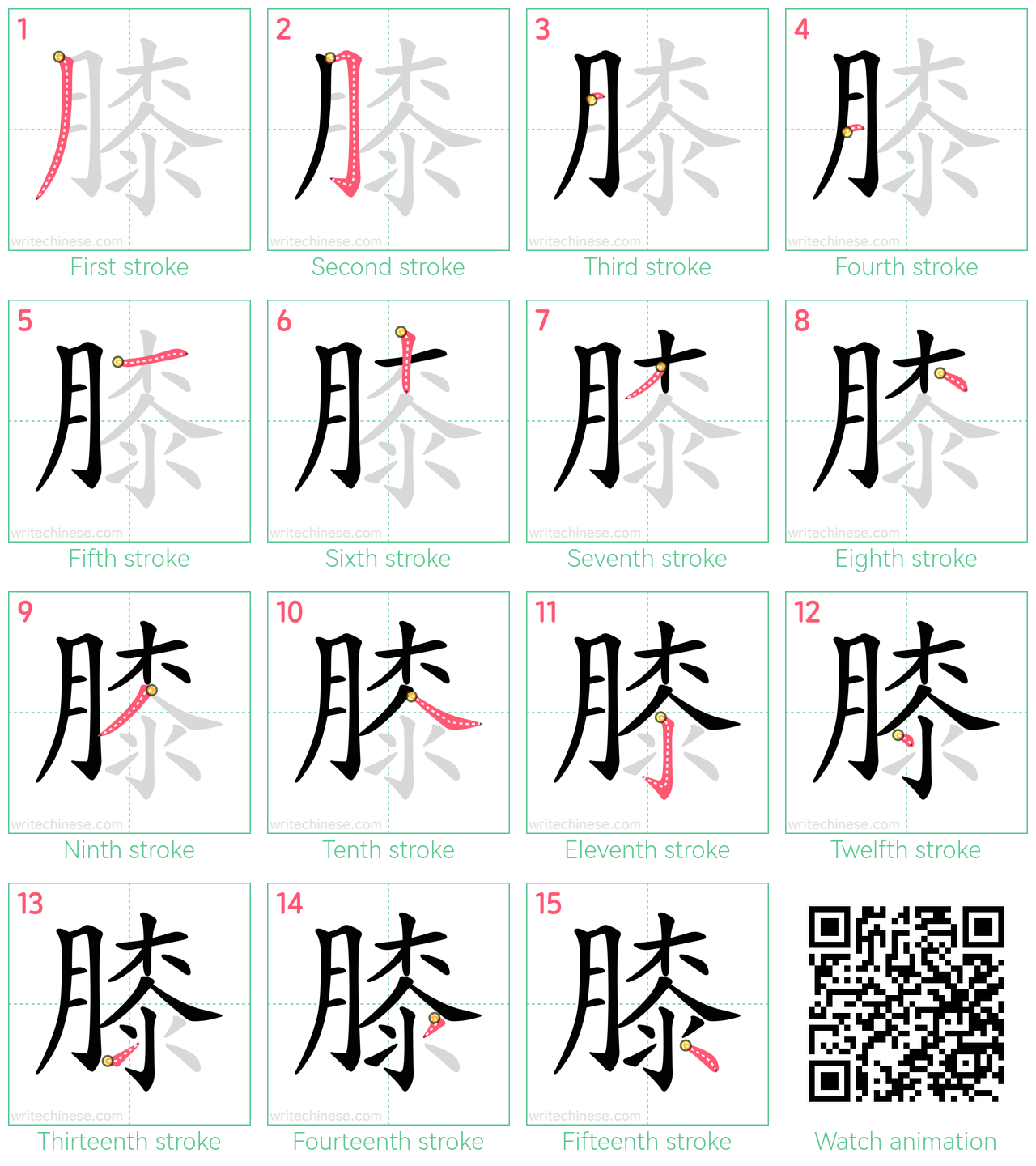 膝 step-by-step stroke order diagrams