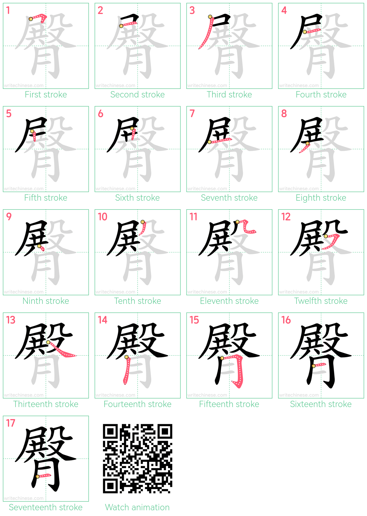 臀 step-by-step stroke order diagrams