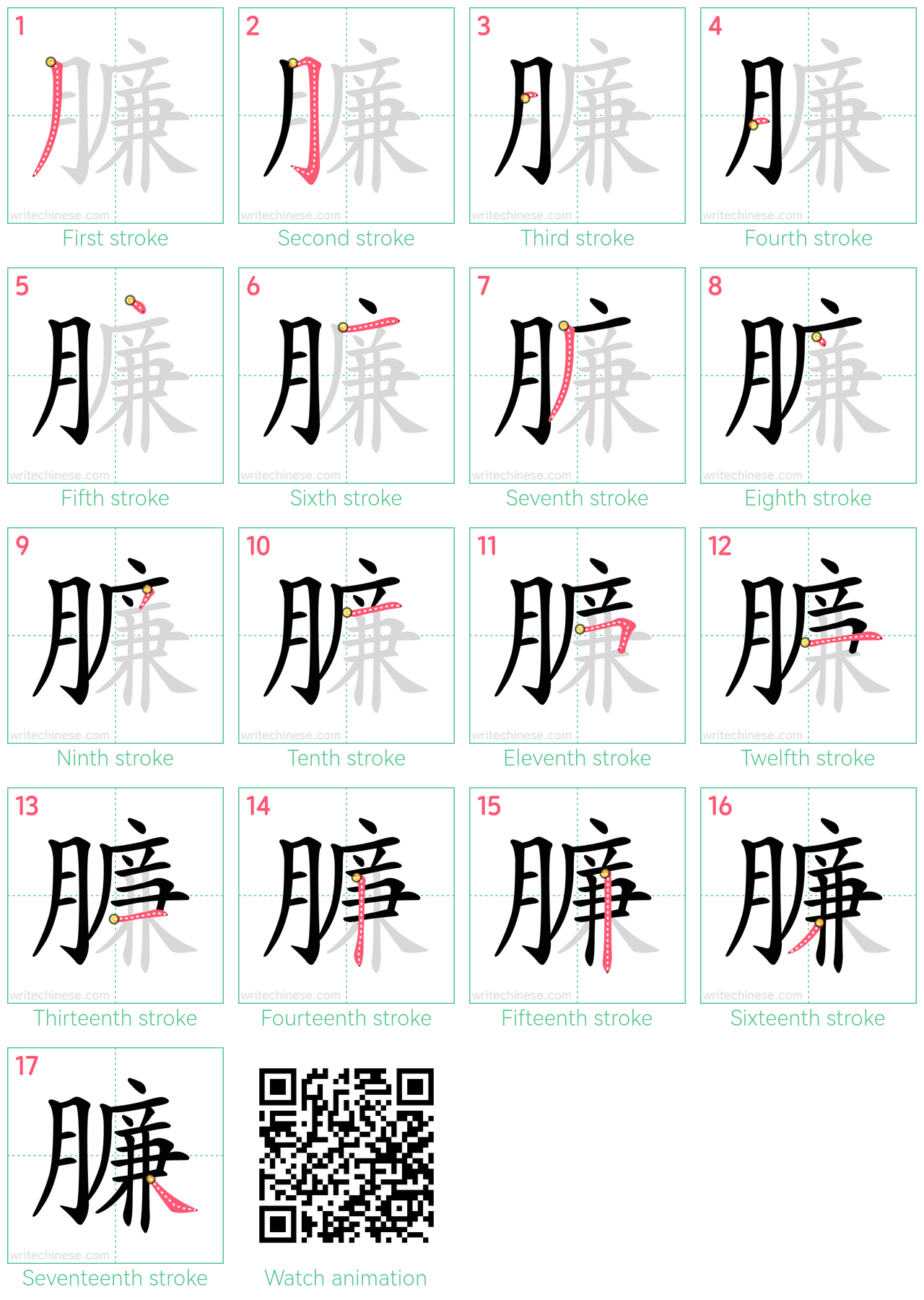 臁 step-by-step stroke order diagrams