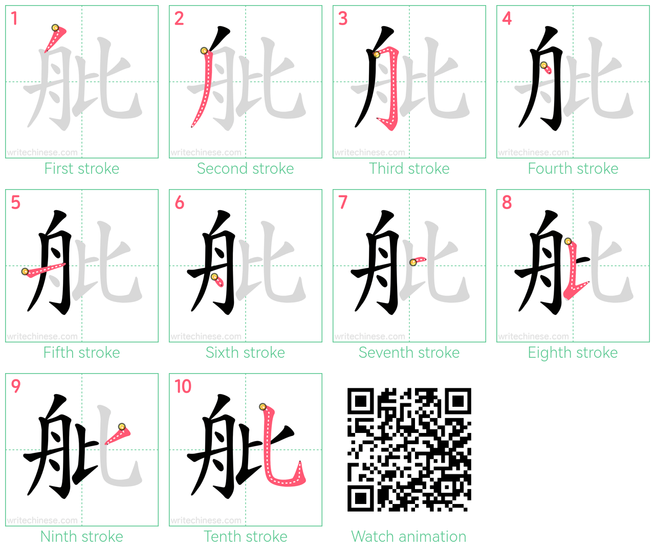 舭 step-by-step stroke order diagrams