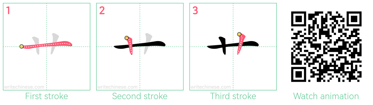 艹 step-by-step stroke order diagrams
