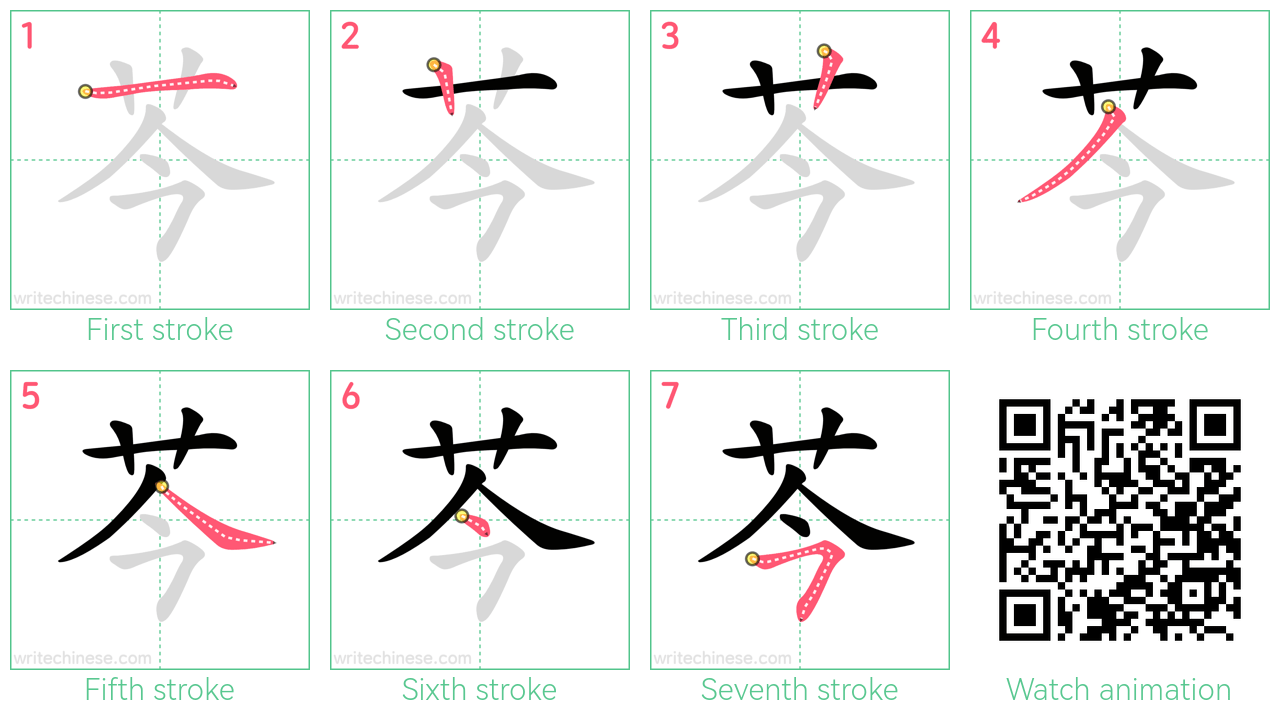 芩 step-by-step stroke order diagrams
