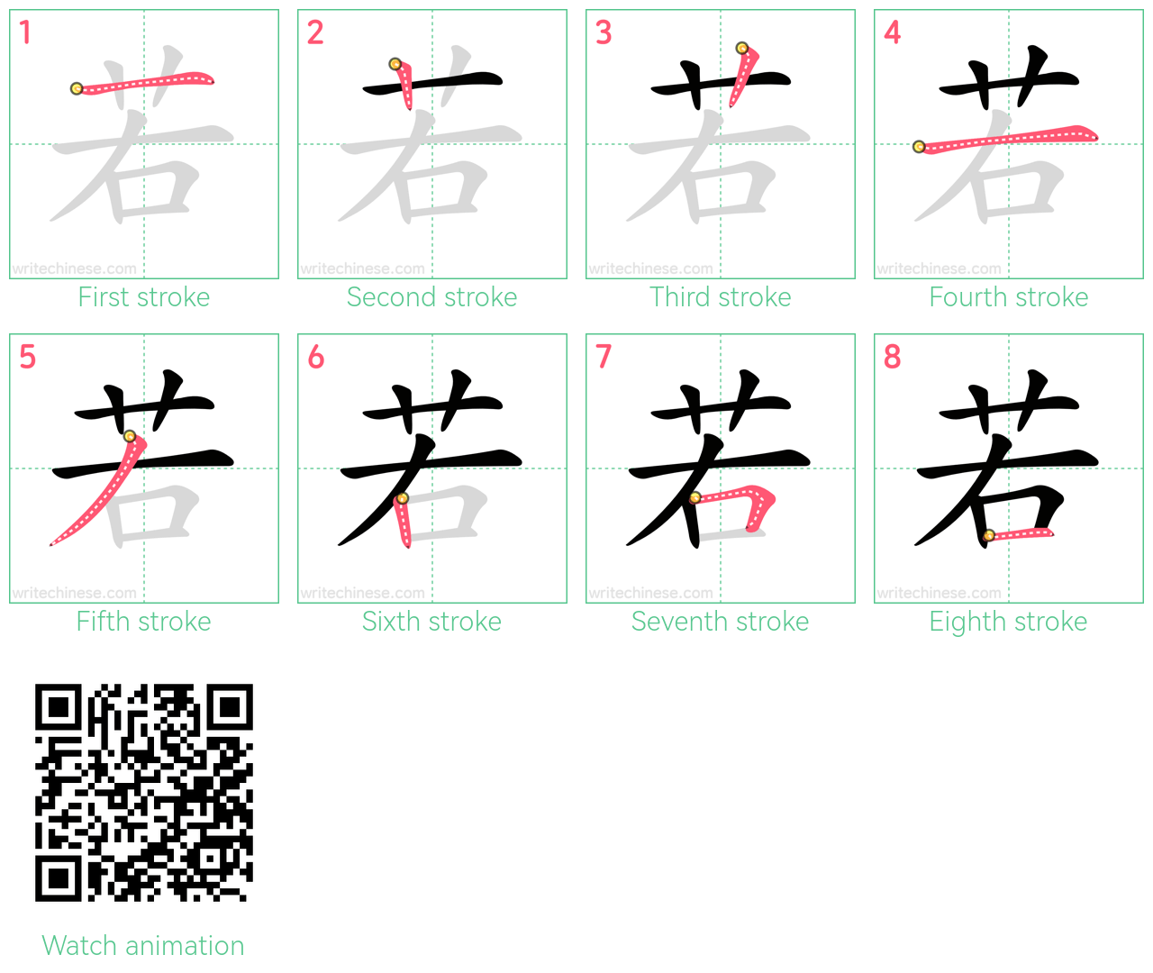 若 step-by-step stroke order diagrams