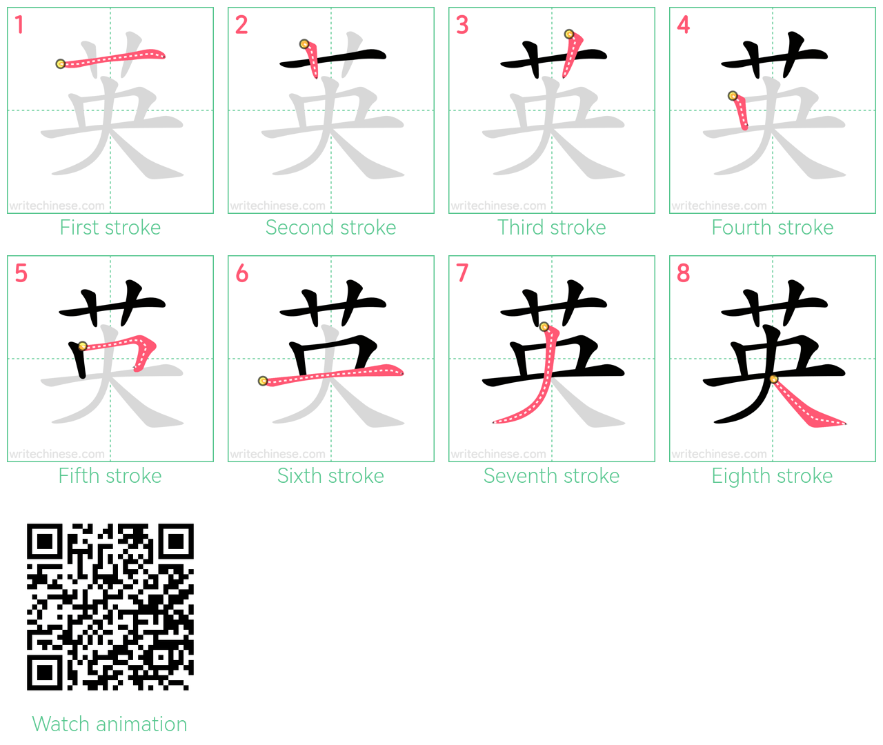 英 step-by-step stroke order diagrams