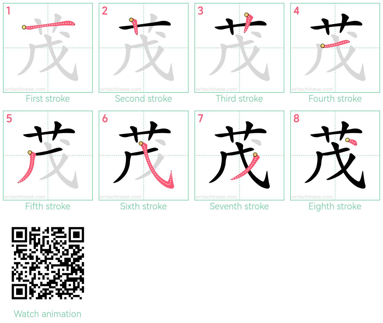 茂 step-by-step stroke order diagrams