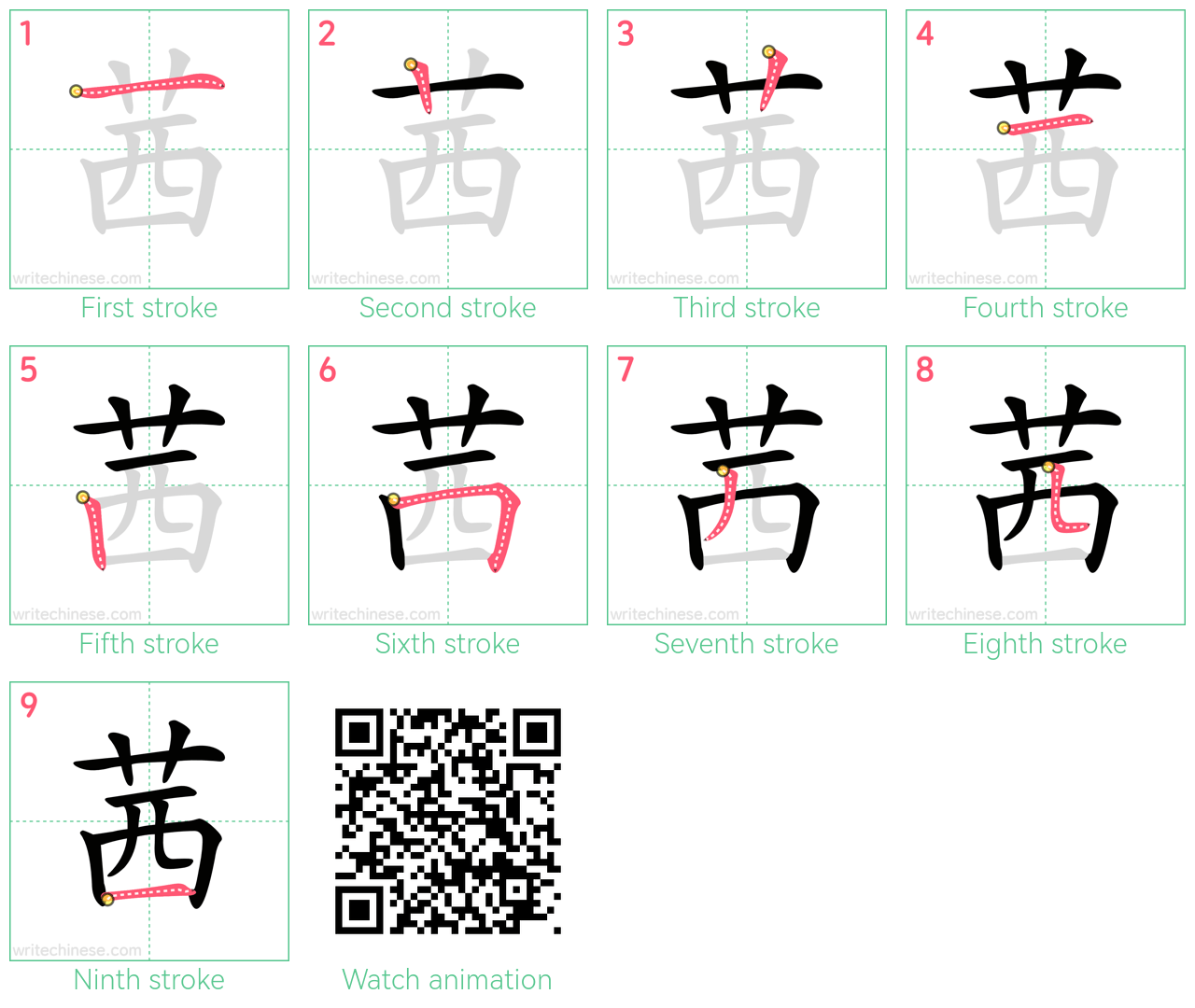 茜 step-by-step stroke order diagrams