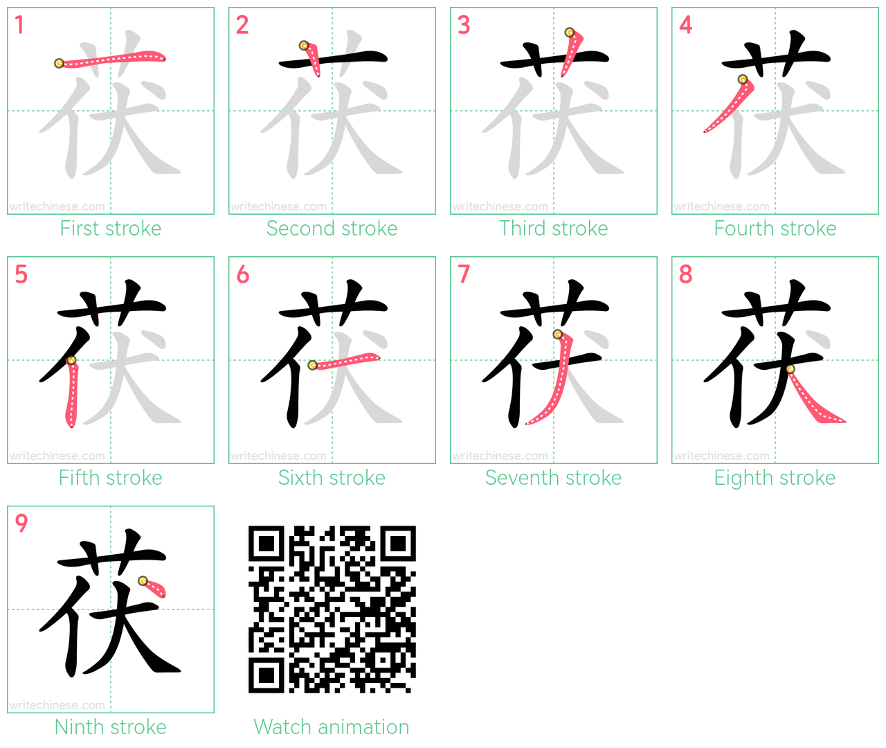 茯 step-by-step stroke order diagrams