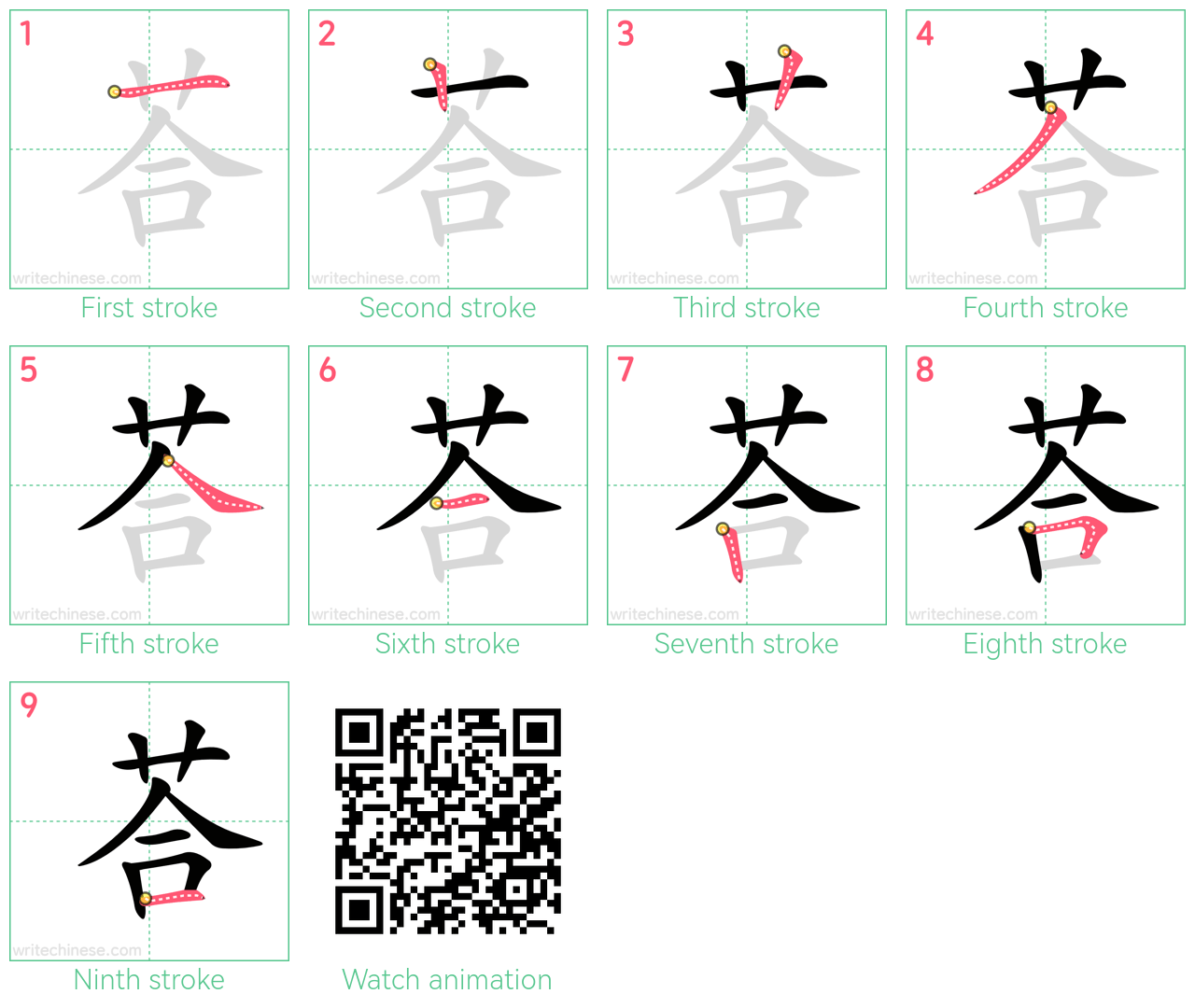 荅 step-by-step stroke order diagrams