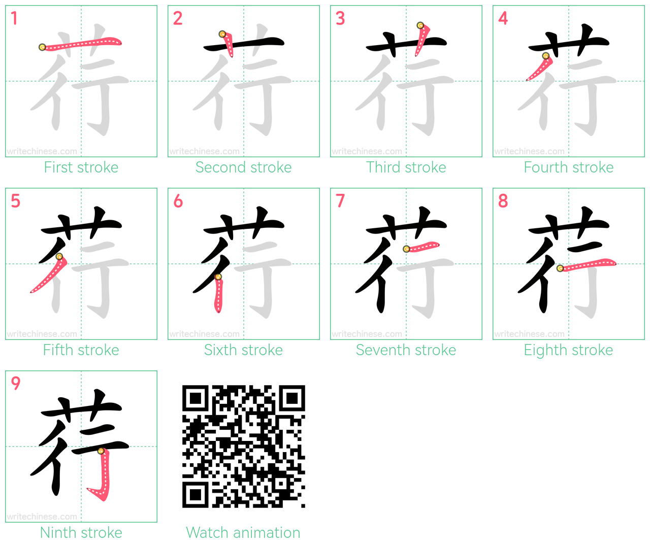 荇 step-by-step stroke order diagrams