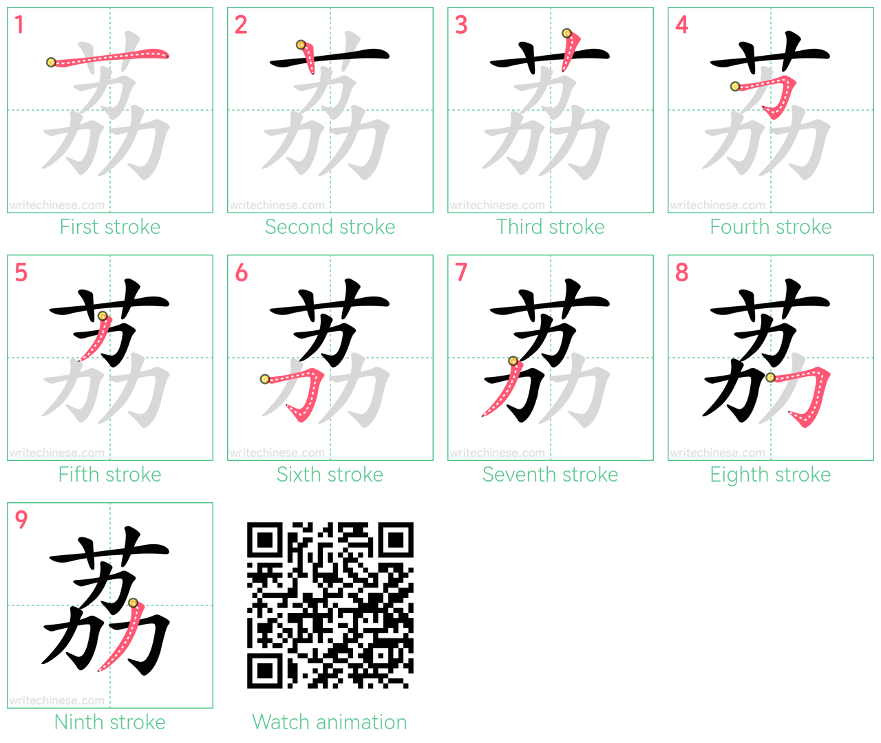 荔 step-by-step stroke order diagrams