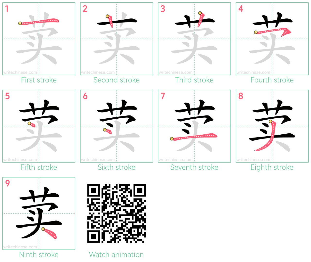 荬 step-by-step stroke order diagrams