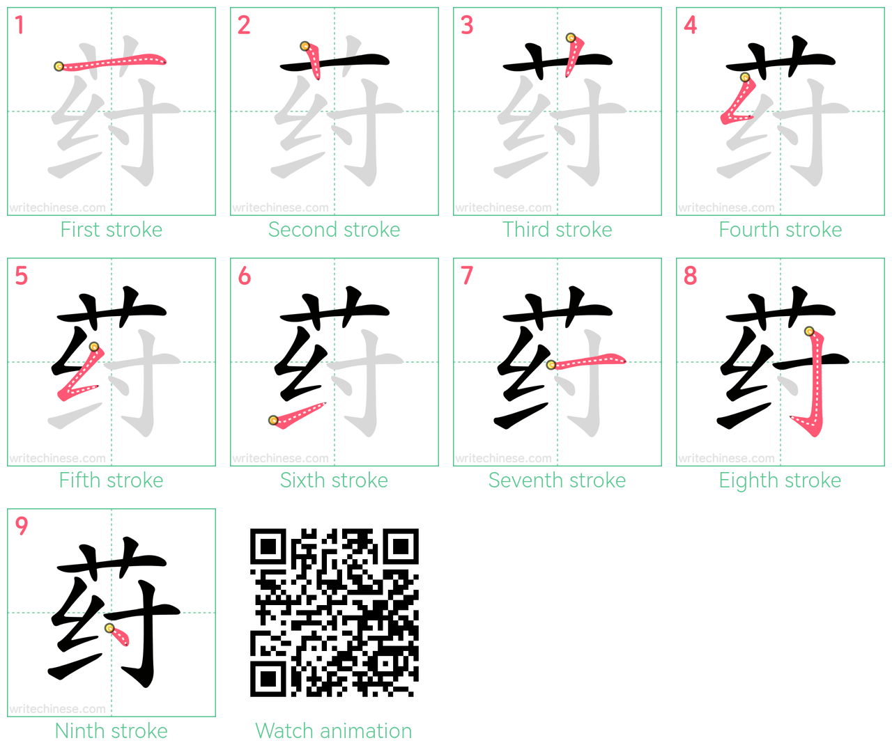 荮 step-by-step stroke order diagrams