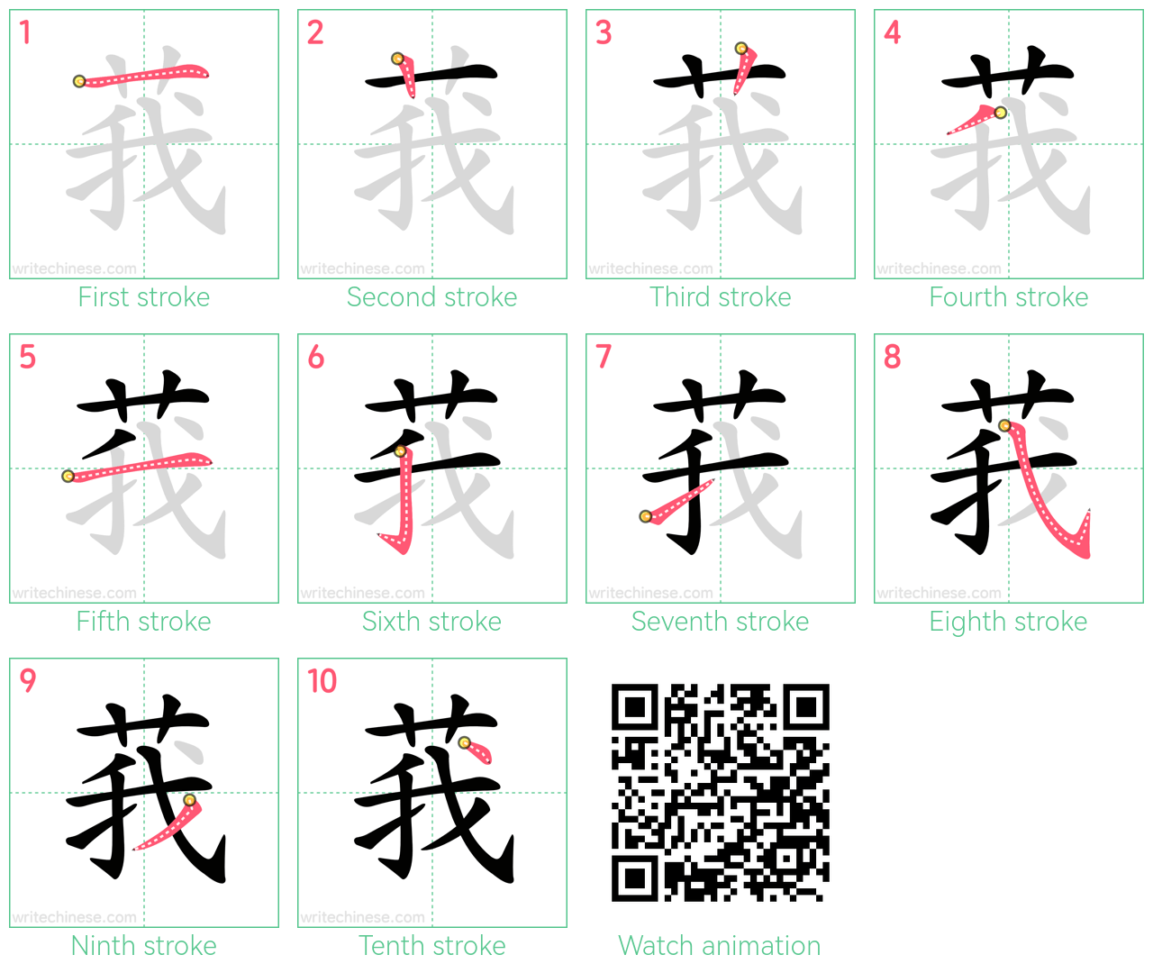 莪 step-by-step stroke order diagrams