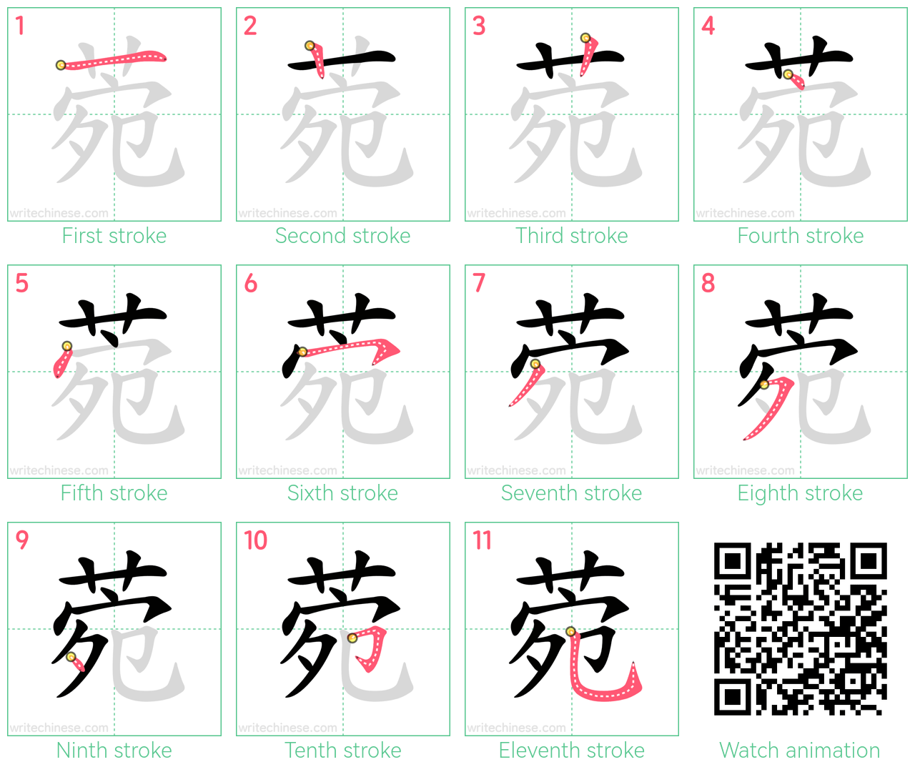 菀 step-by-step stroke order diagrams