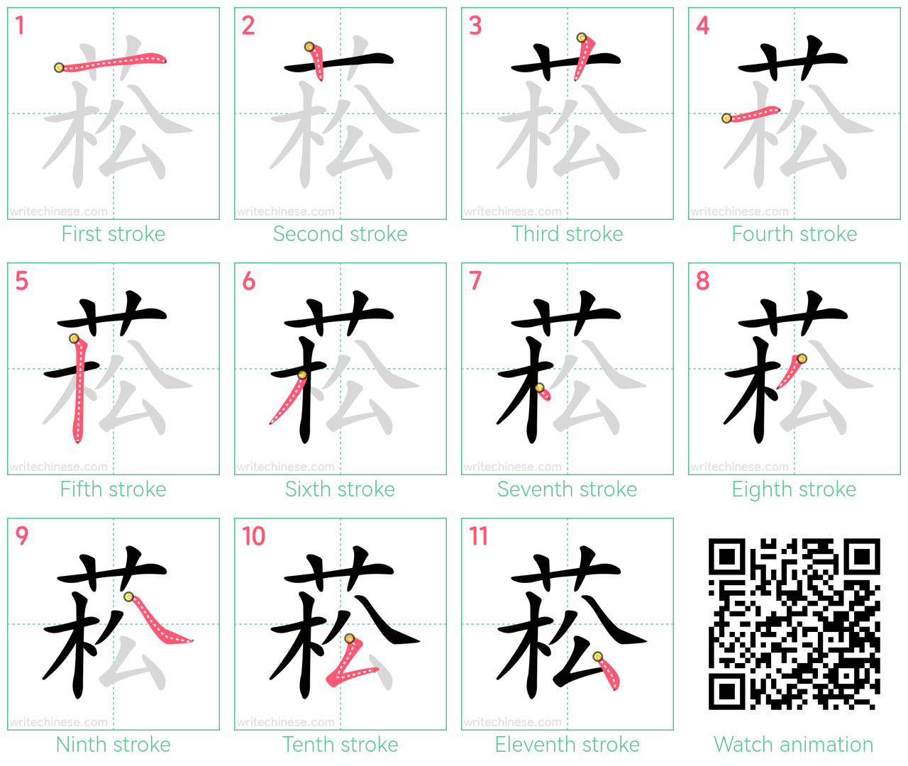 菘 step-by-step stroke order diagrams