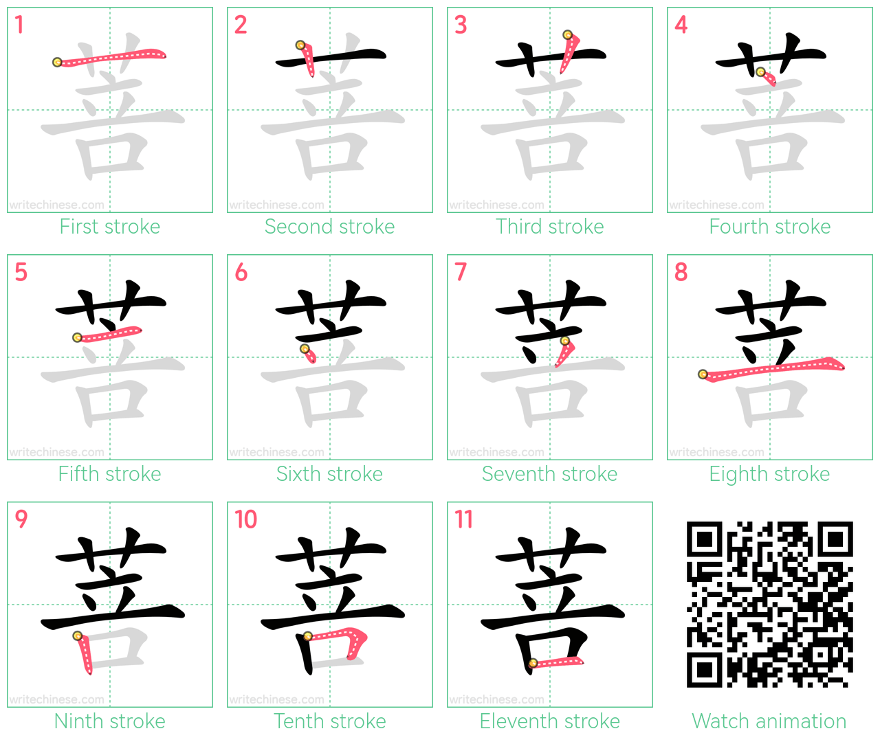 菩 step-by-step stroke order diagrams