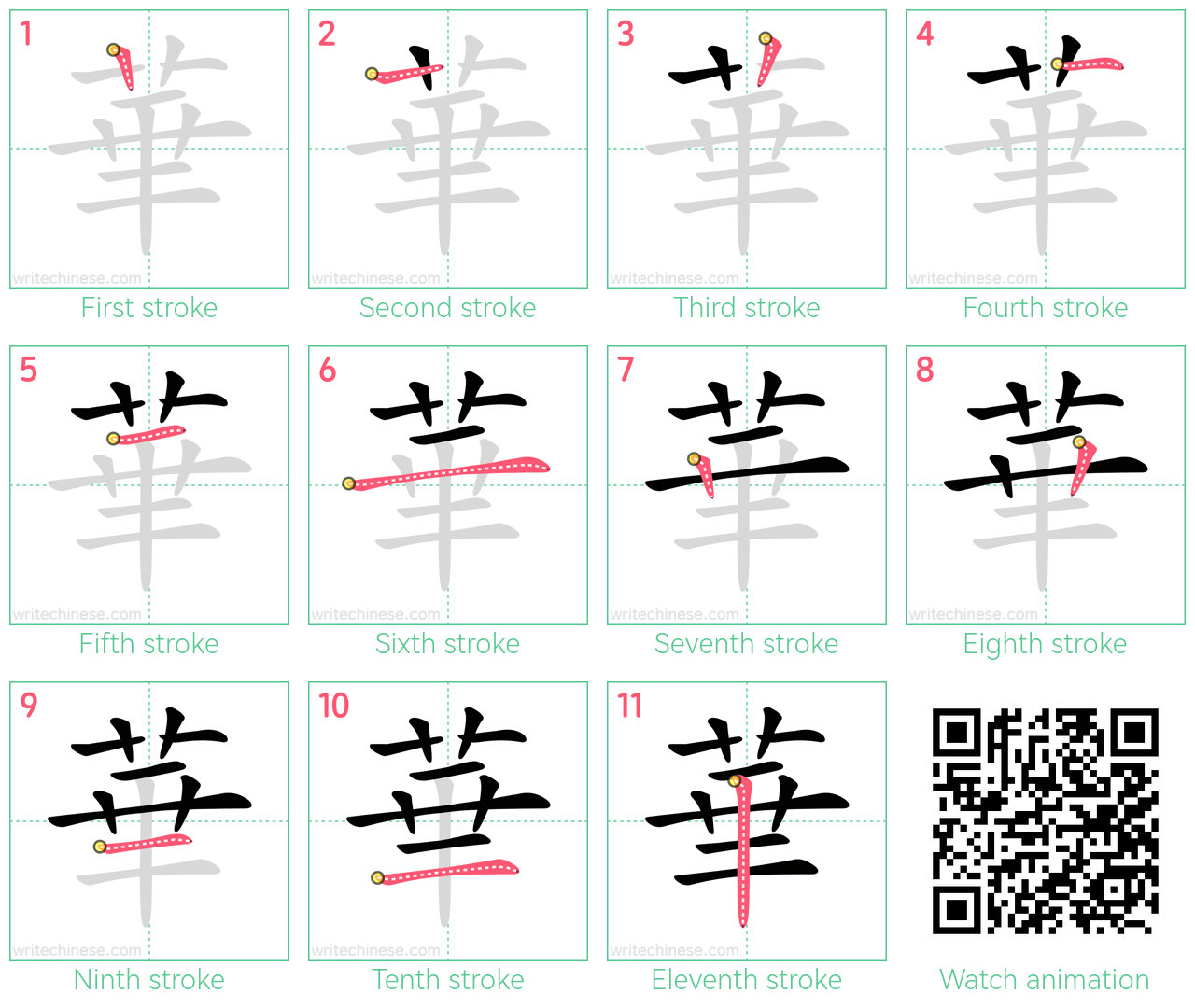 華 step-by-step stroke order diagrams