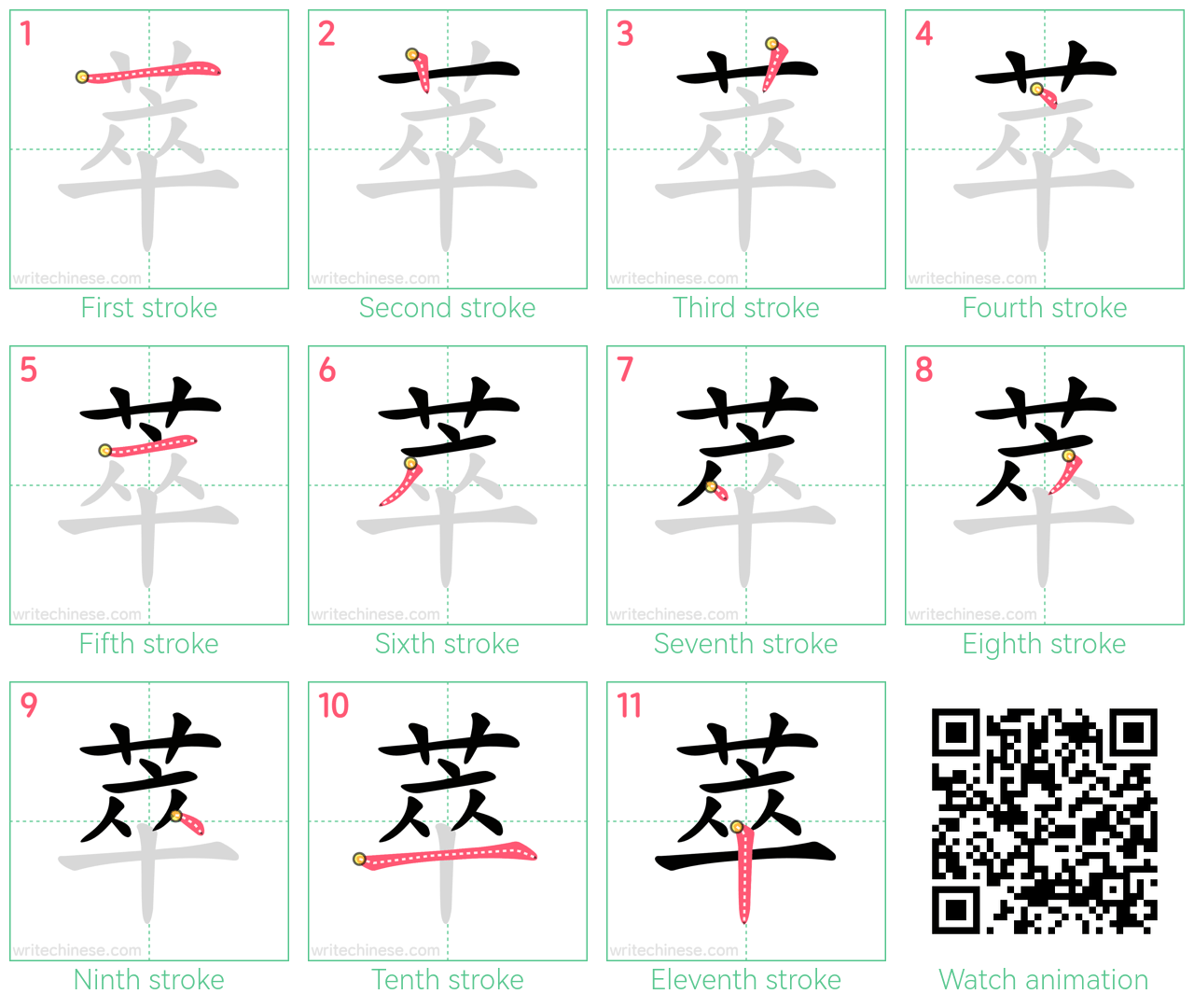 萃 step-by-step stroke order diagrams