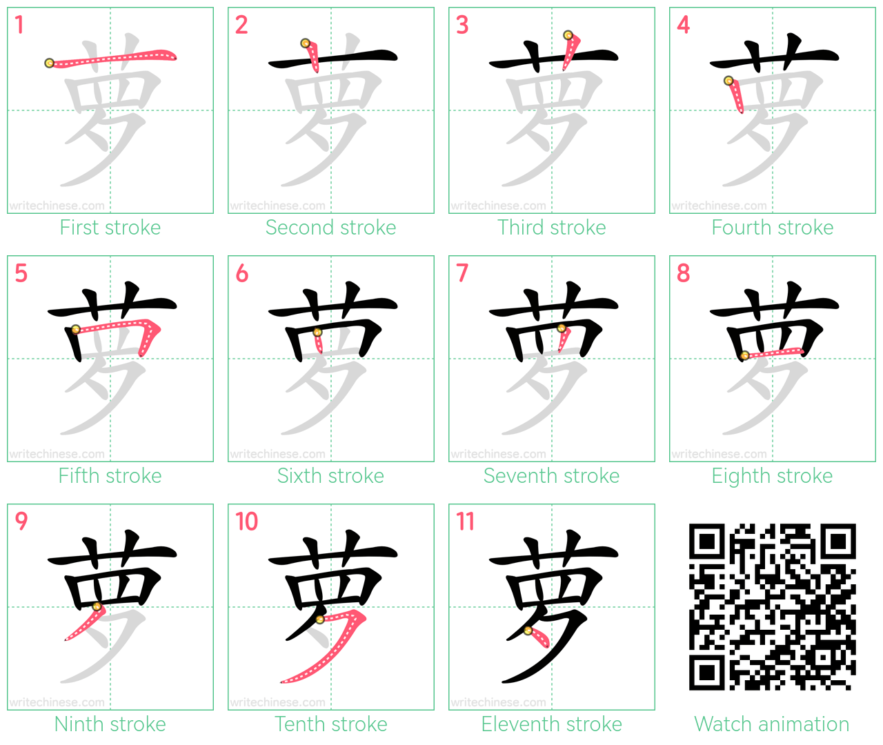 萝 step-by-step stroke order diagrams