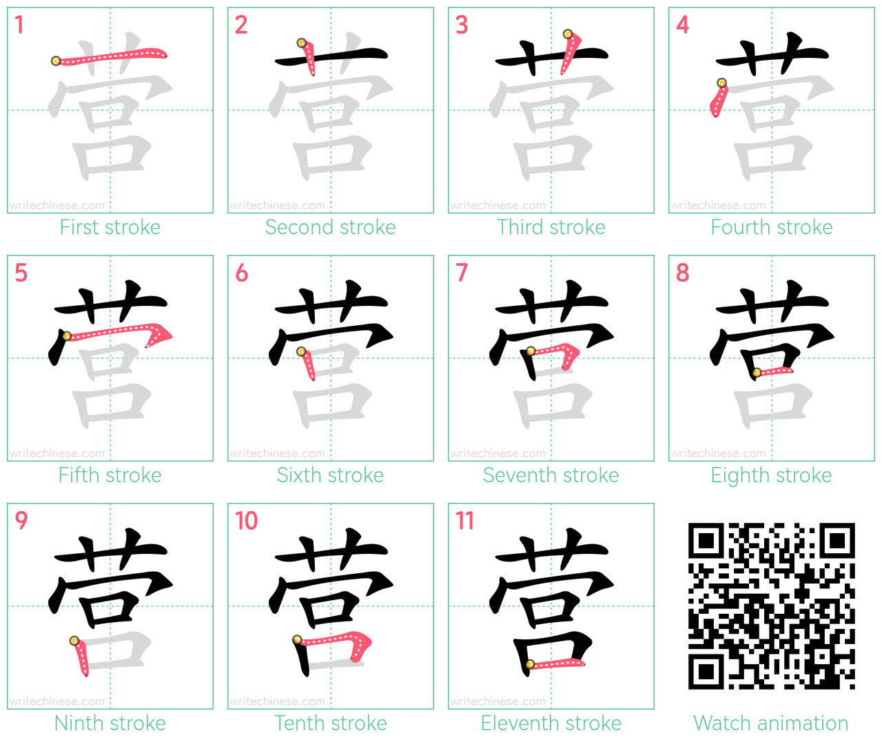 营 step-by-step stroke order diagrams