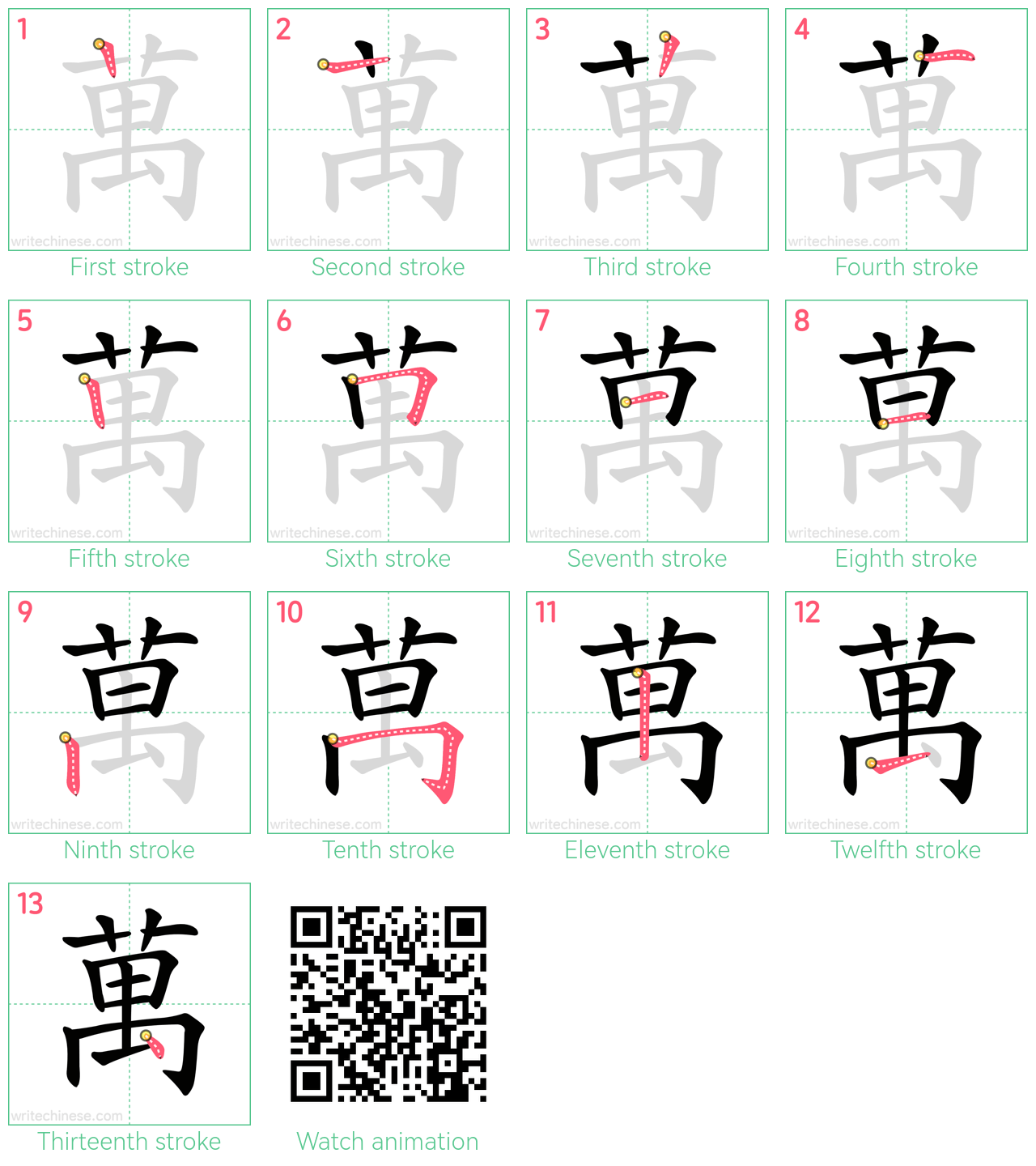萬 step-by-step stroke order diagrams