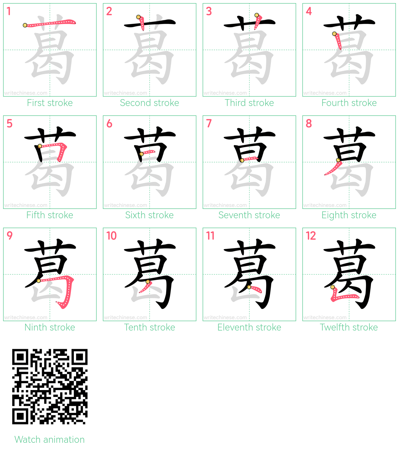 葛 step-by-step stroke order diagrams