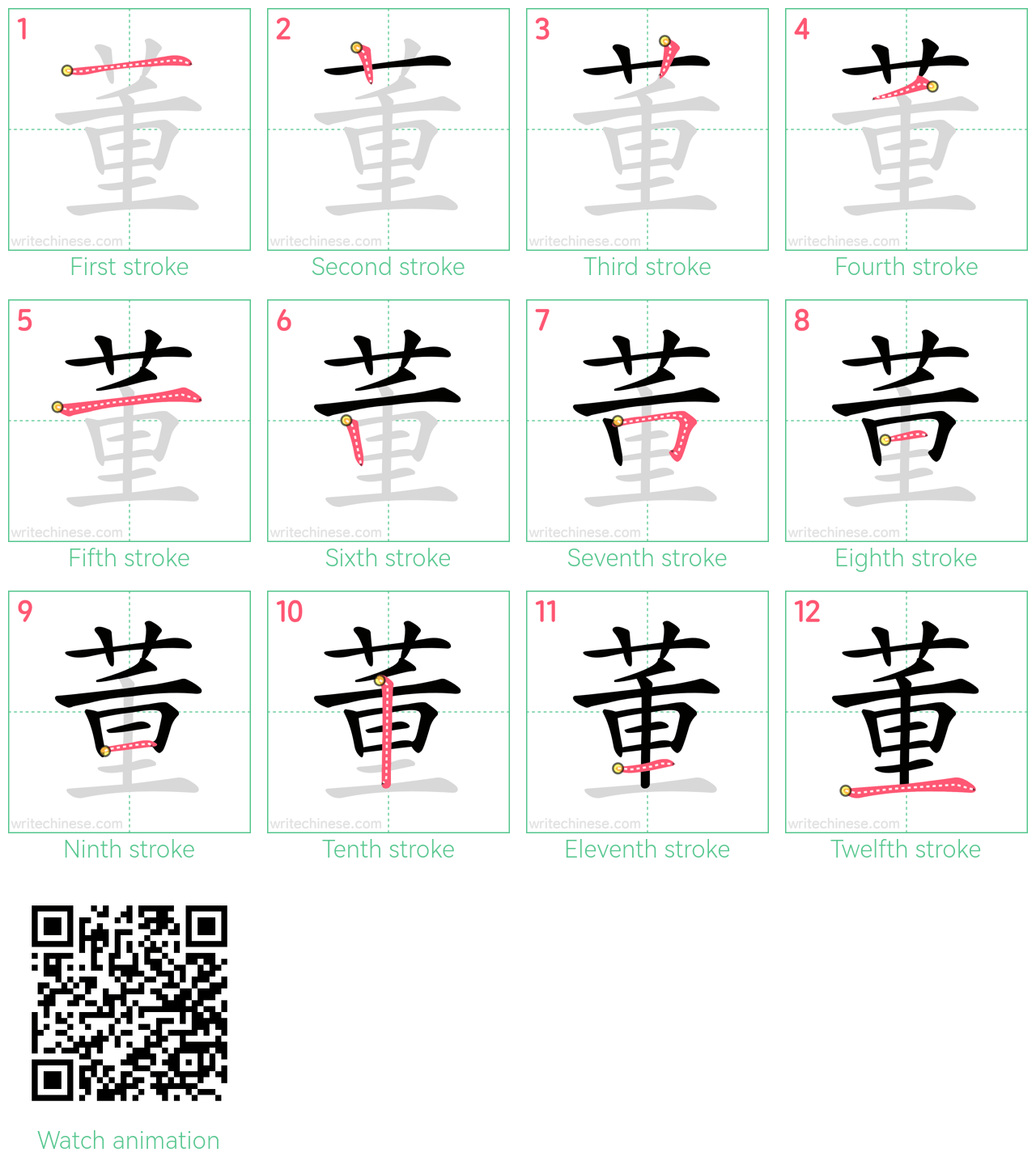 董 step-by-step stroke order diagrams