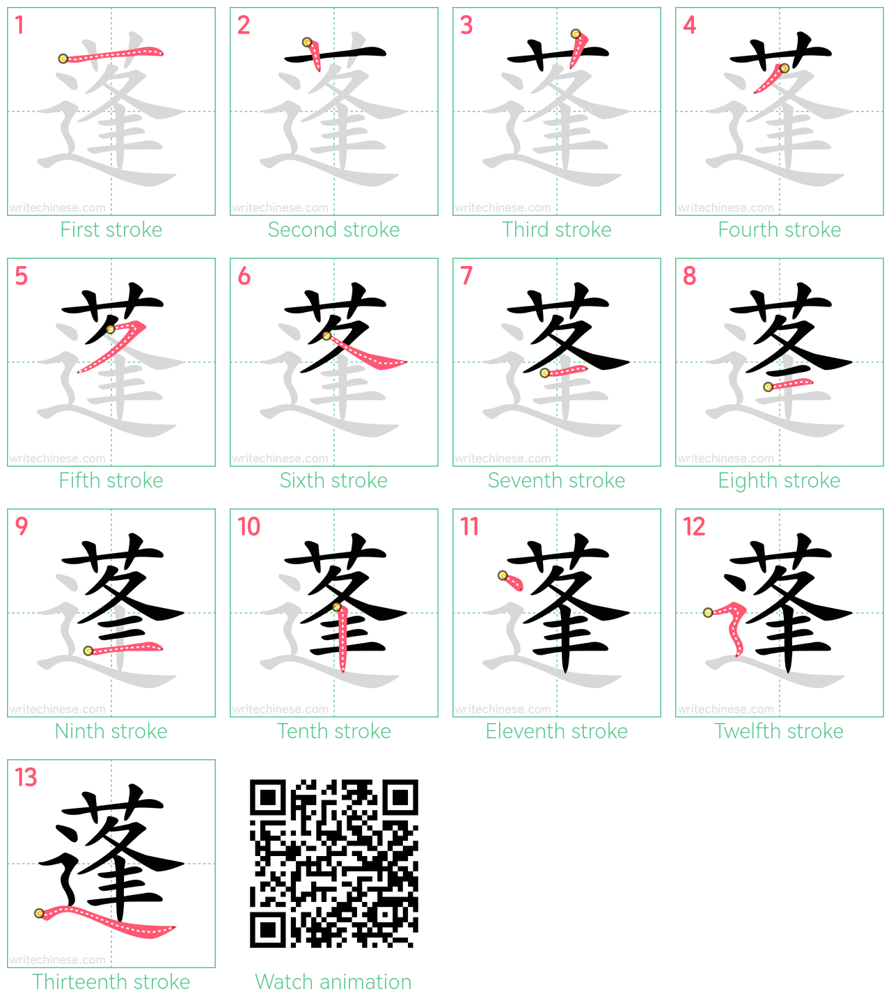 蓬 step-by-step stroke order diagrams