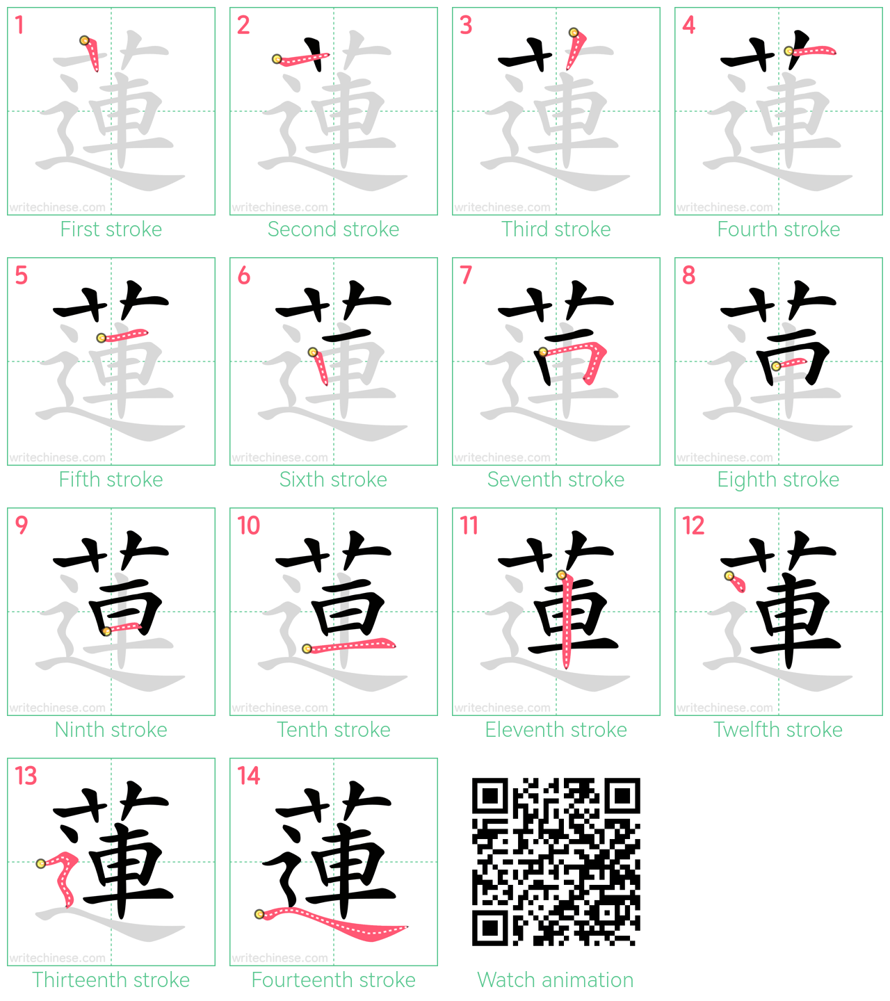 蓮 step-by-step stroke order diagrams