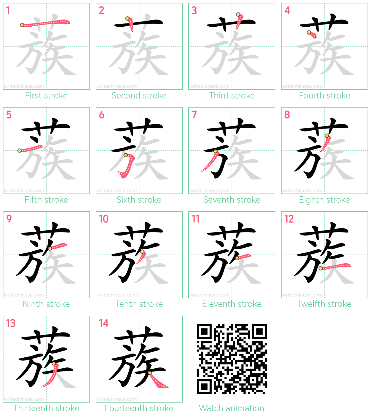 蔟 step-by-step stroke order diagrams