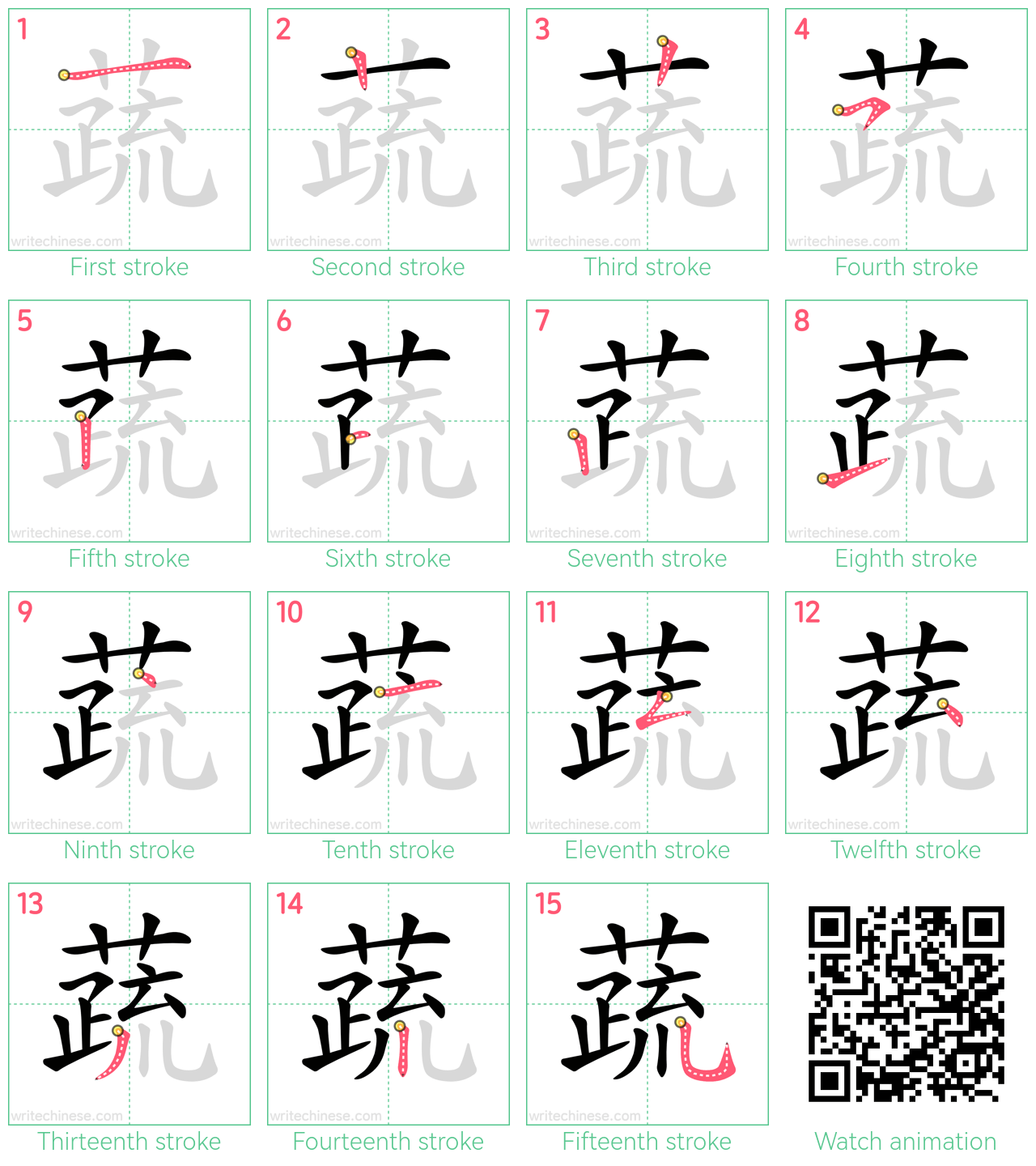 蔬 step-by-step stroke order diagrams