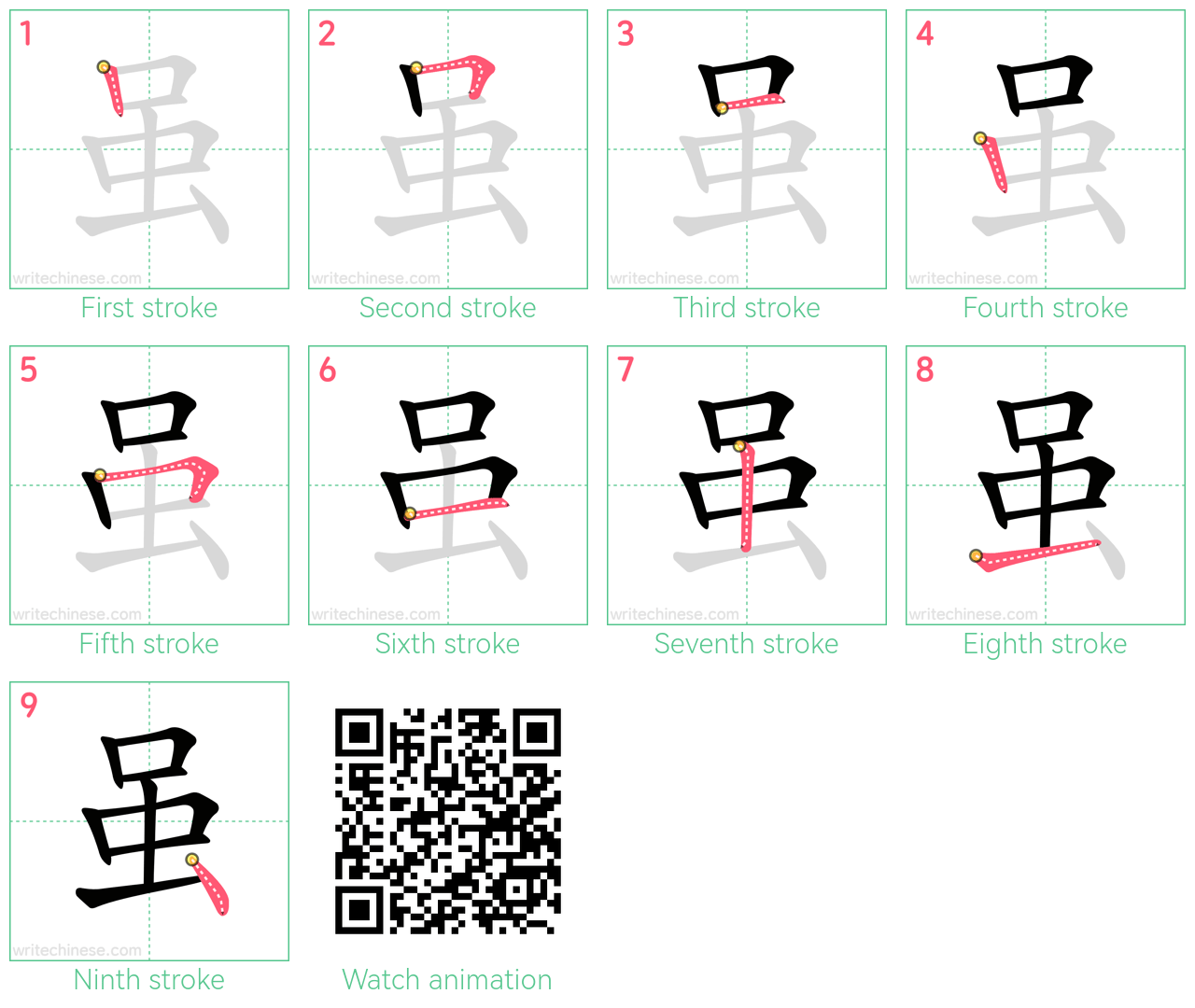 虽 step-by-step stroke order diagrams