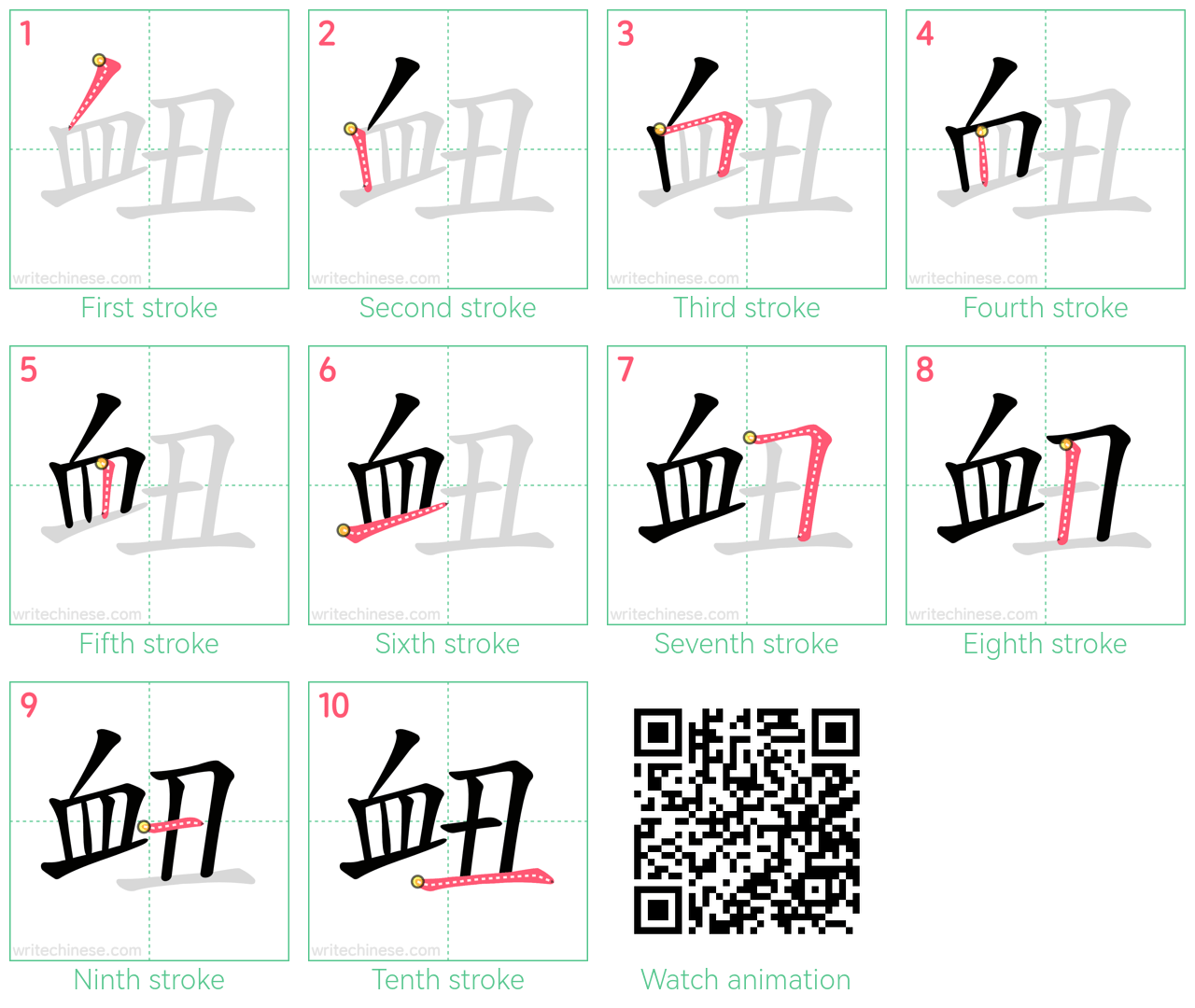 衄 step-by-step stroke order diagrams