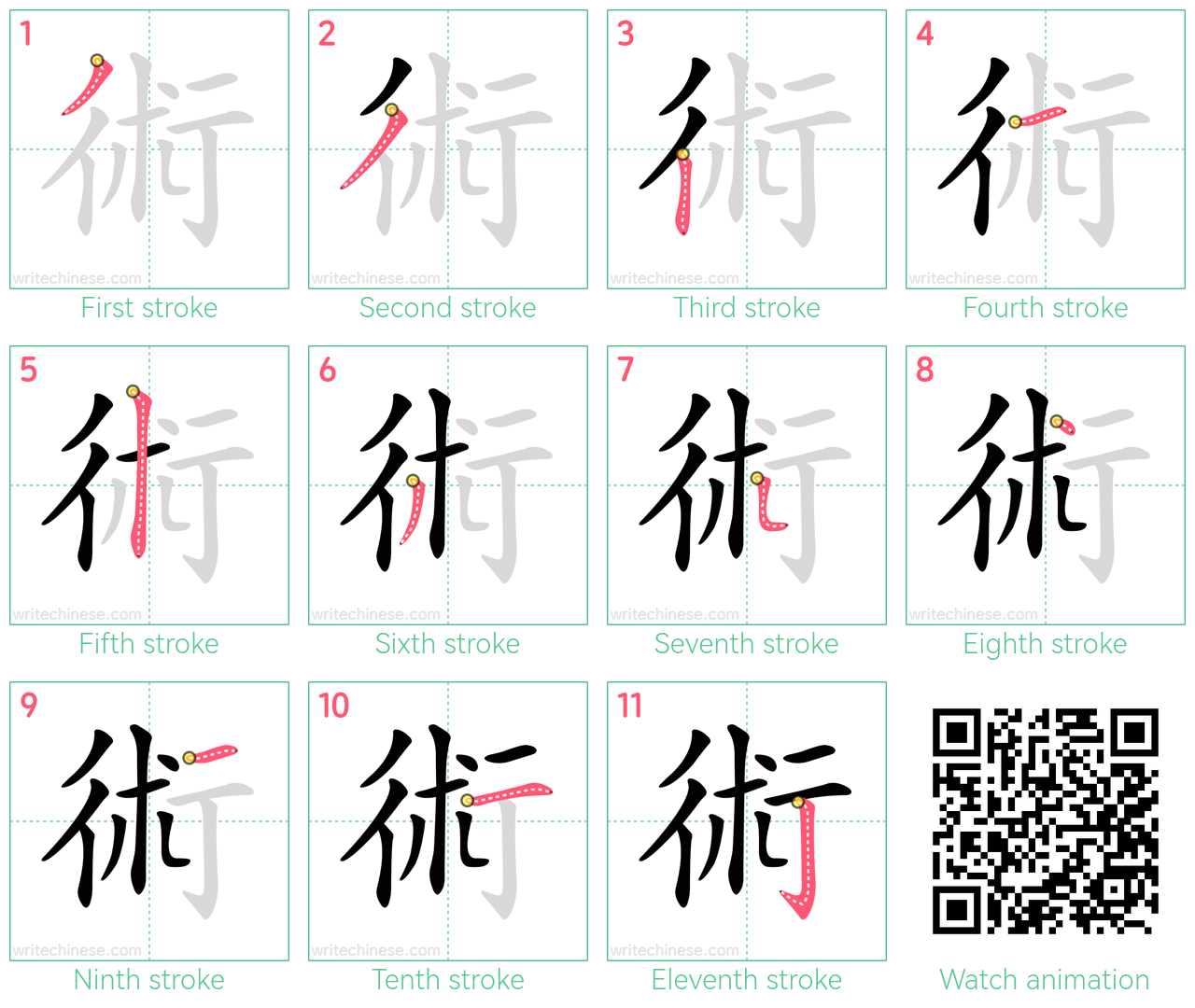 術 step-by-step stroke order diagrams