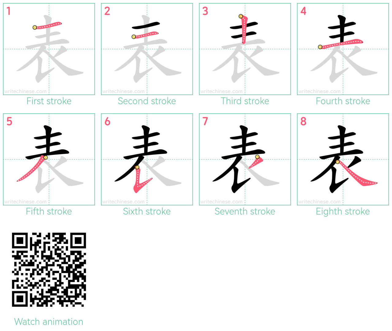 表 step-by-step stroke order diagrams